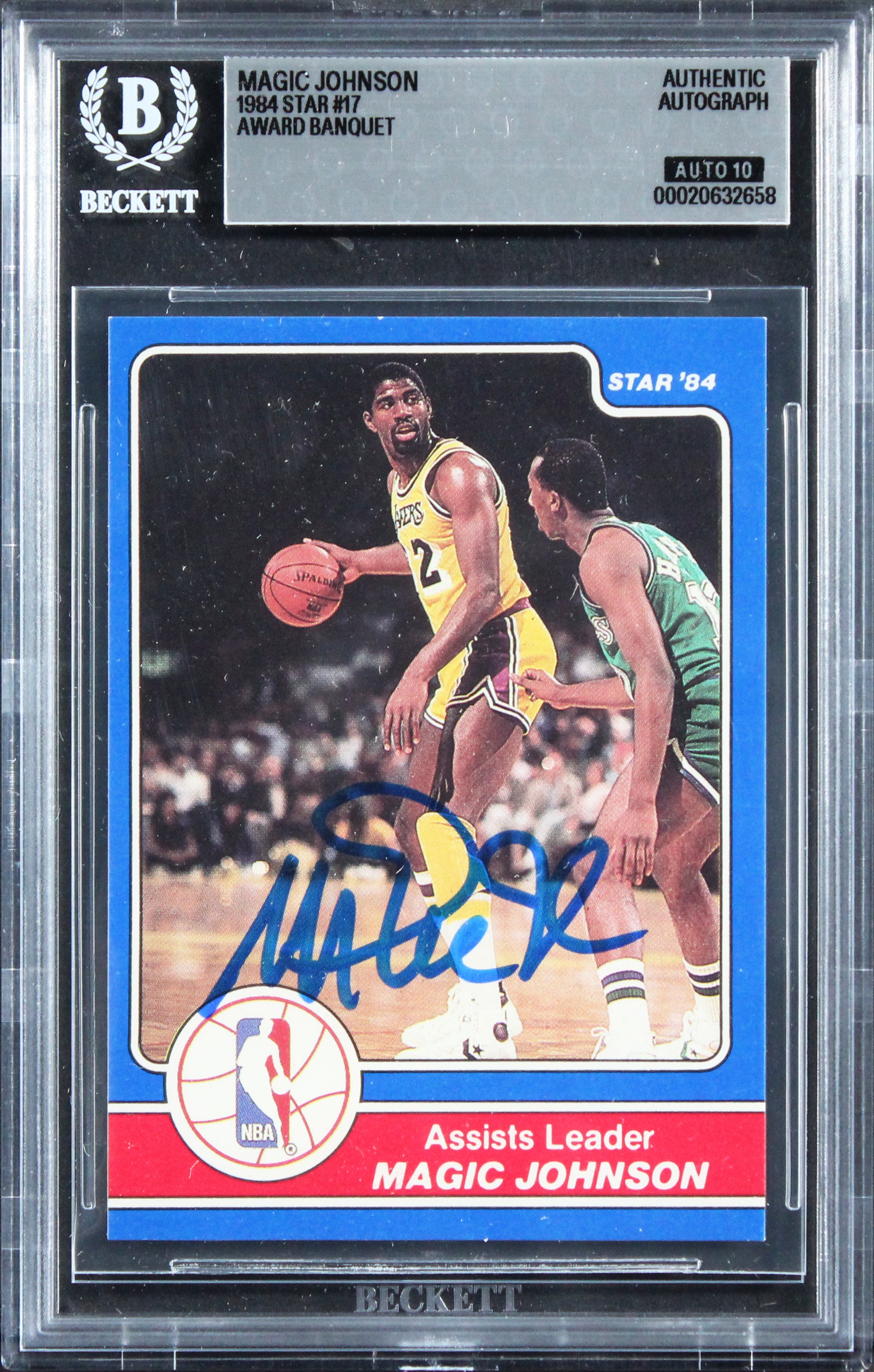 Lakers Magic Johnson Signed 1984 Star Award Banquet #7 Card Auto 10! BAS Slabbed