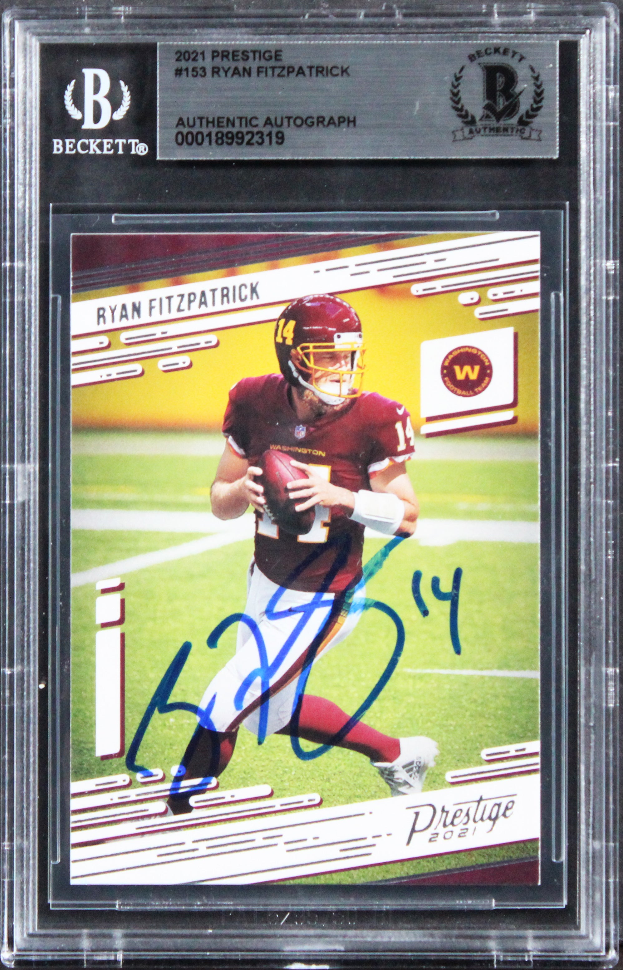 Commanders Ryan Fitzpatrick Authentic Signed 2021 Prestige #153 Card BAS Slabbed