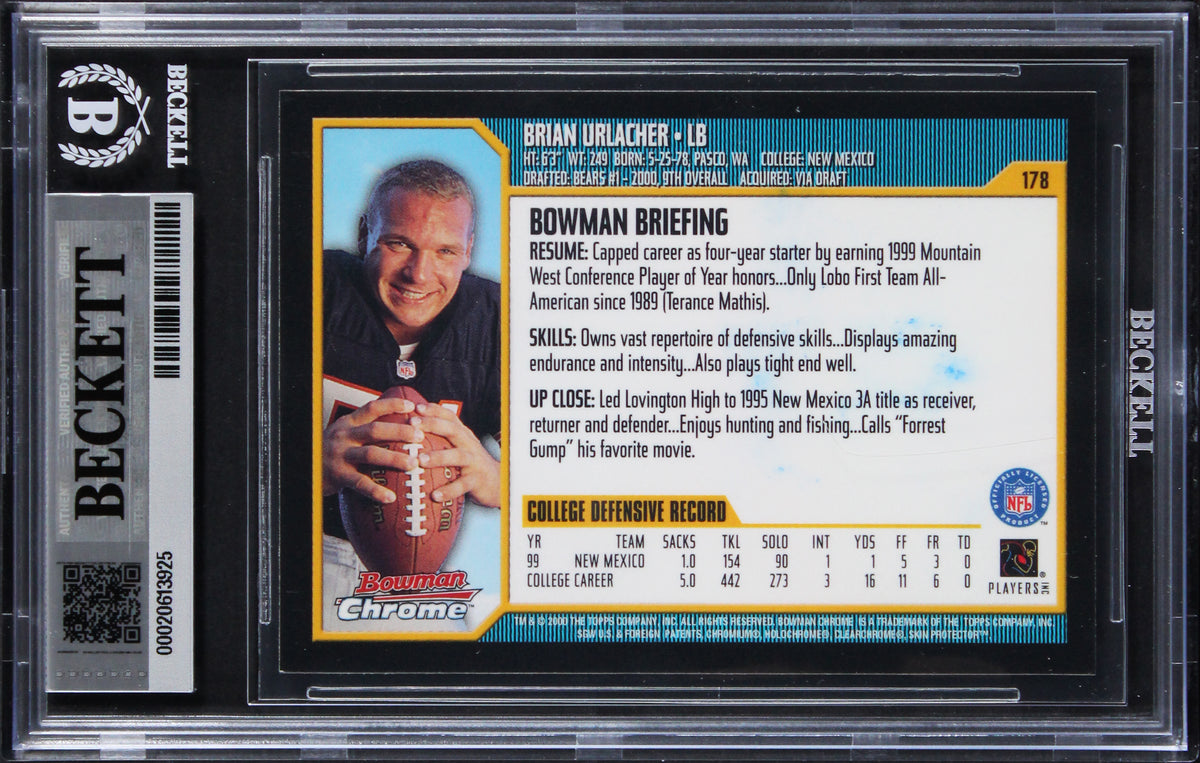 Bears Brian Urlacher "HOF 18" Signed 2000 Bowman Chrome #178 RC Card BAS Slab 3