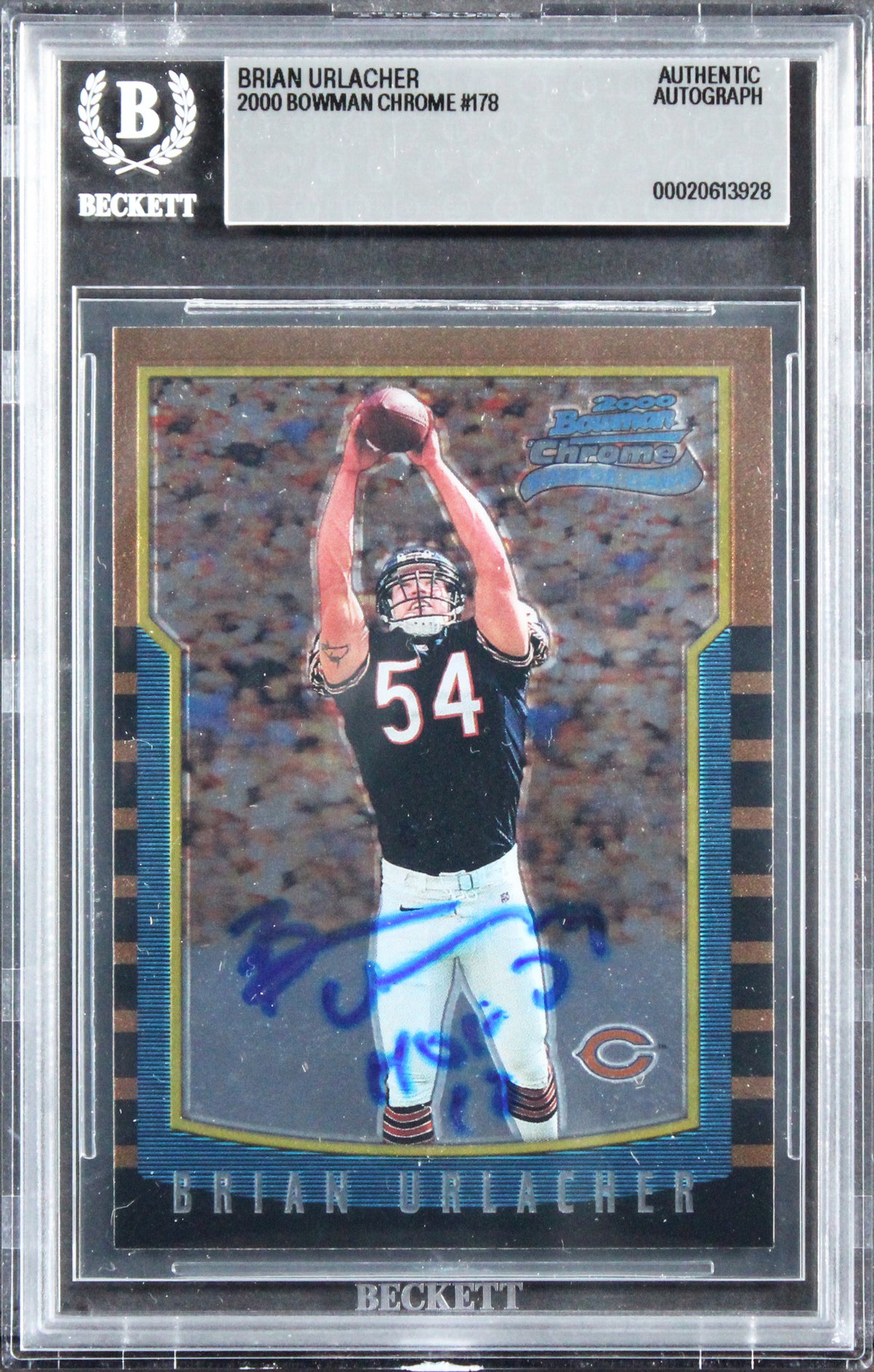 Bears Brian Urlacher "HOF 18" Signed 2000 Bowman Chrome #178 RC Card BAS Slab 4