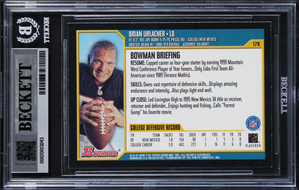 Bears Brian Urlacher "HOF 18" Signed 2000 Bowman #178 Rookie Card BAS Slabbed 2