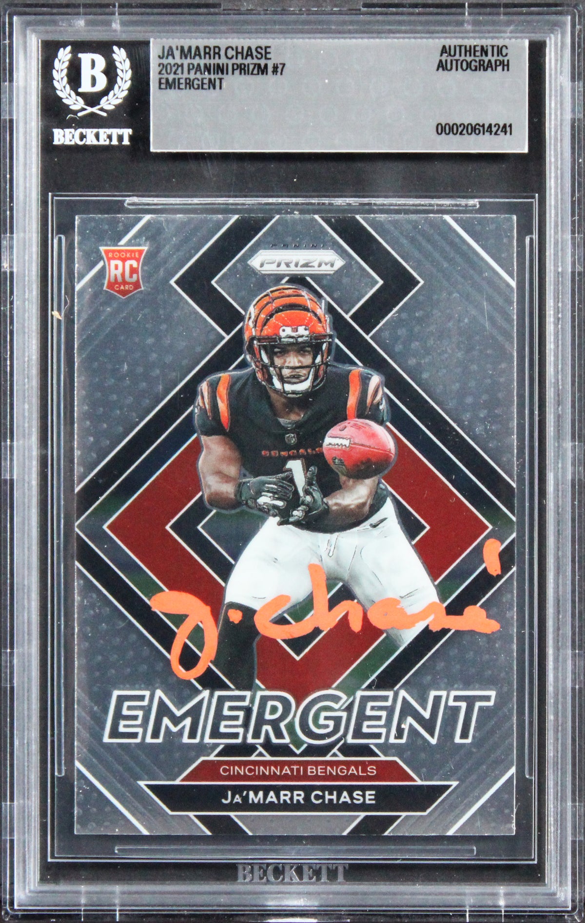 Bengals Ja'Marr Chase Signed 2021 Panini Prizm Emergent #7 Rookie Card BAS Slab