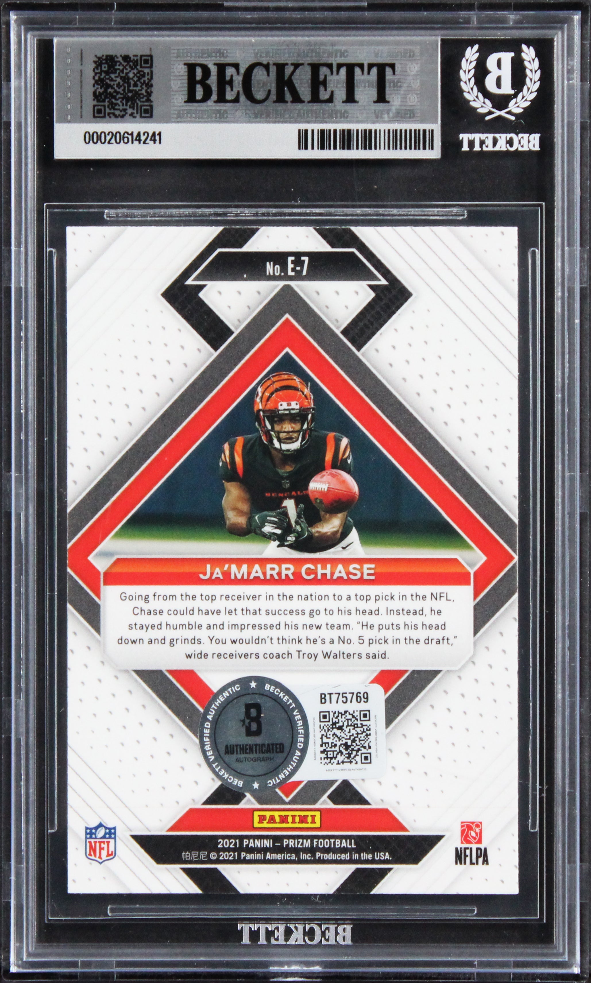 Bengals Ja'Marr Chase Signed 2021 Panini Prizm Emergent #7 Rookie Card BAS Slab