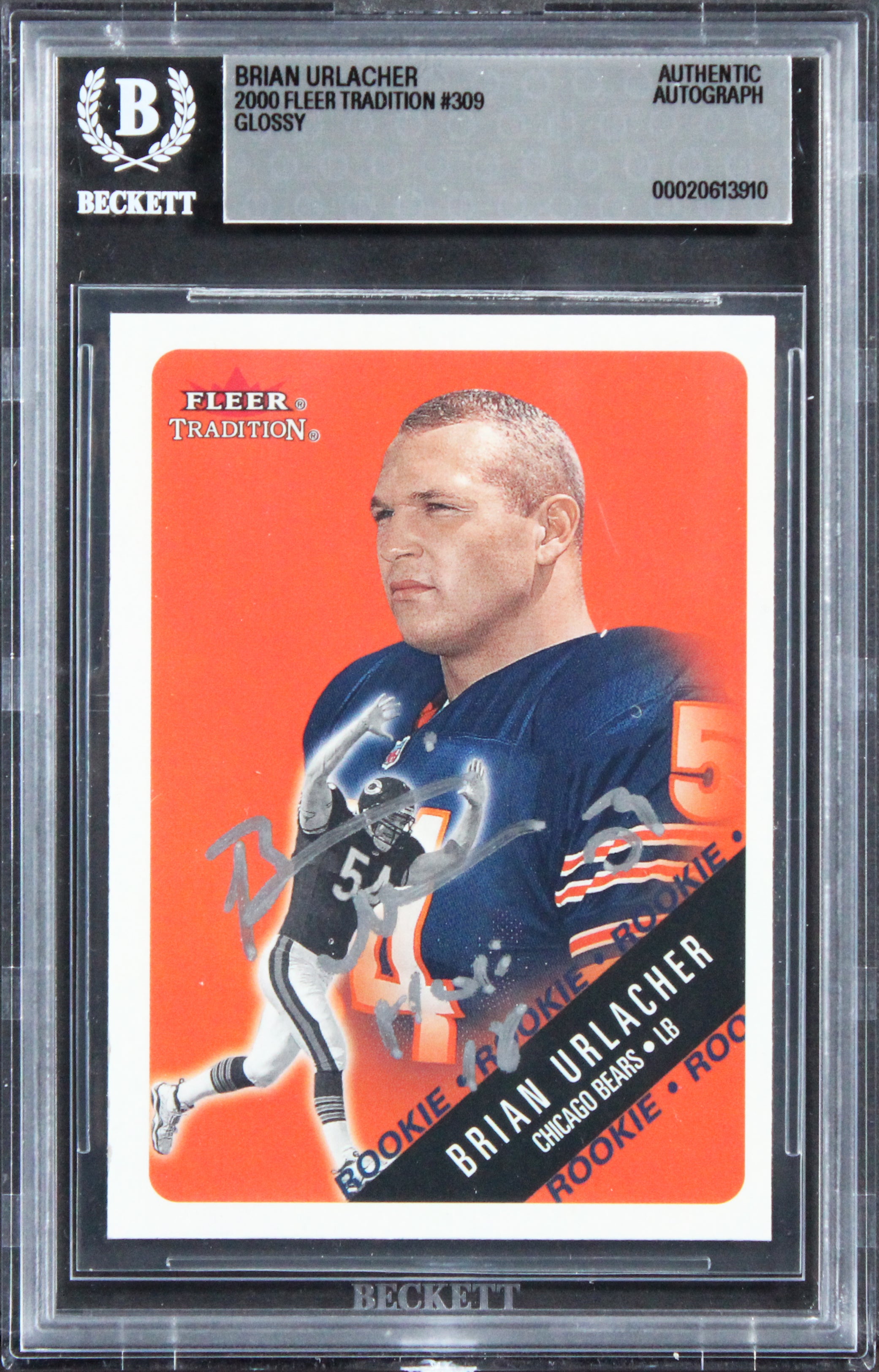 Bears Brian Urlacher "HOF 18" Signed 2000 Fleer Glossy #309 RC Card BAS Slab 2
