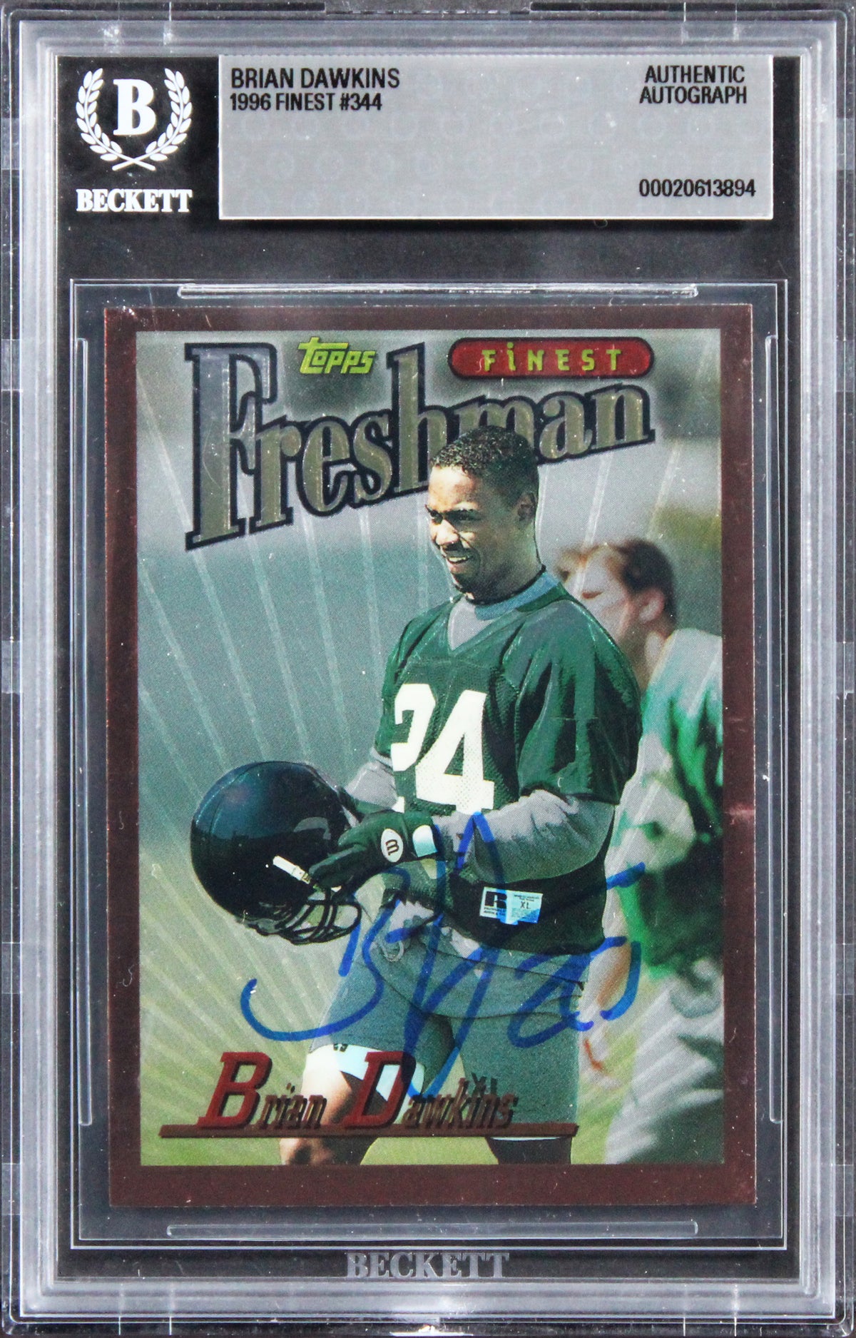 Eagles Brian Dawkins Authentic Signed 1996 Finest #344 Rookie Card BAS Slabbed
