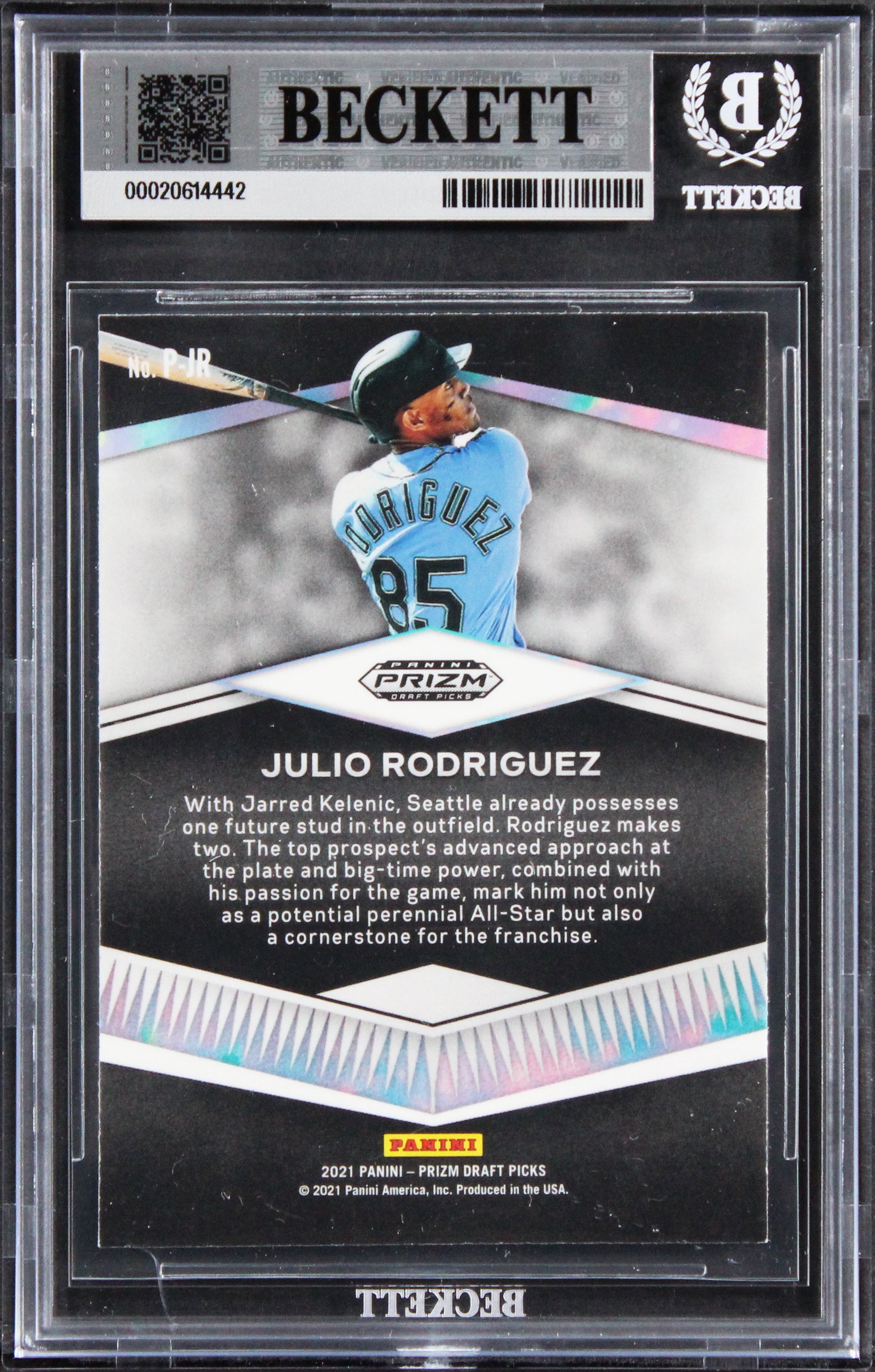 Mariners Julio Rodriguez Signed 2021 Panini Prizm Draft Picks #7 Card BAS Slab