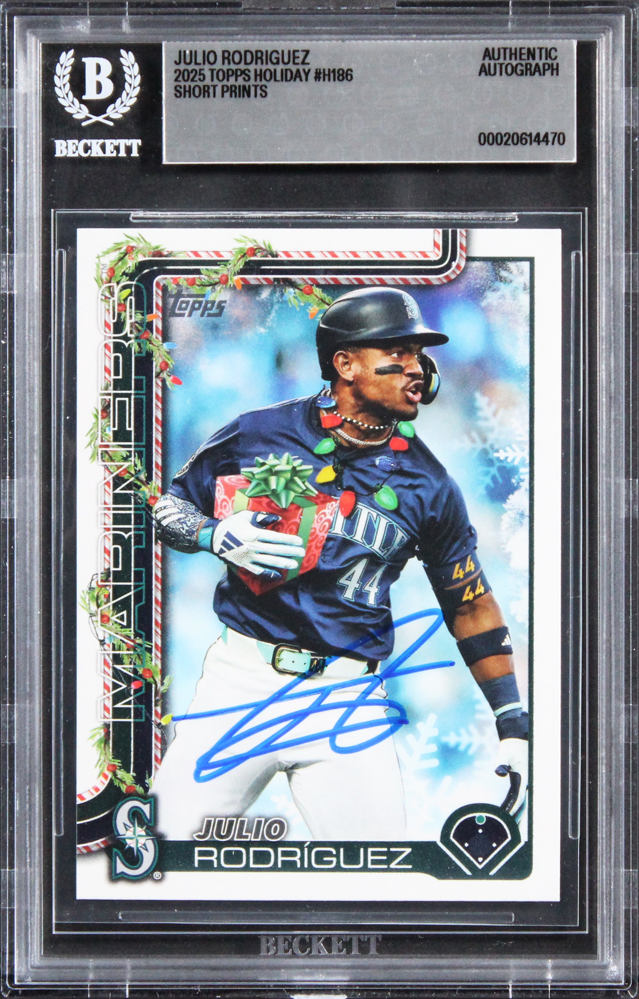 Mariners Julio Rodriguez Signed 2025 Topps Holiday SP #H186 Card BAS Slabbed