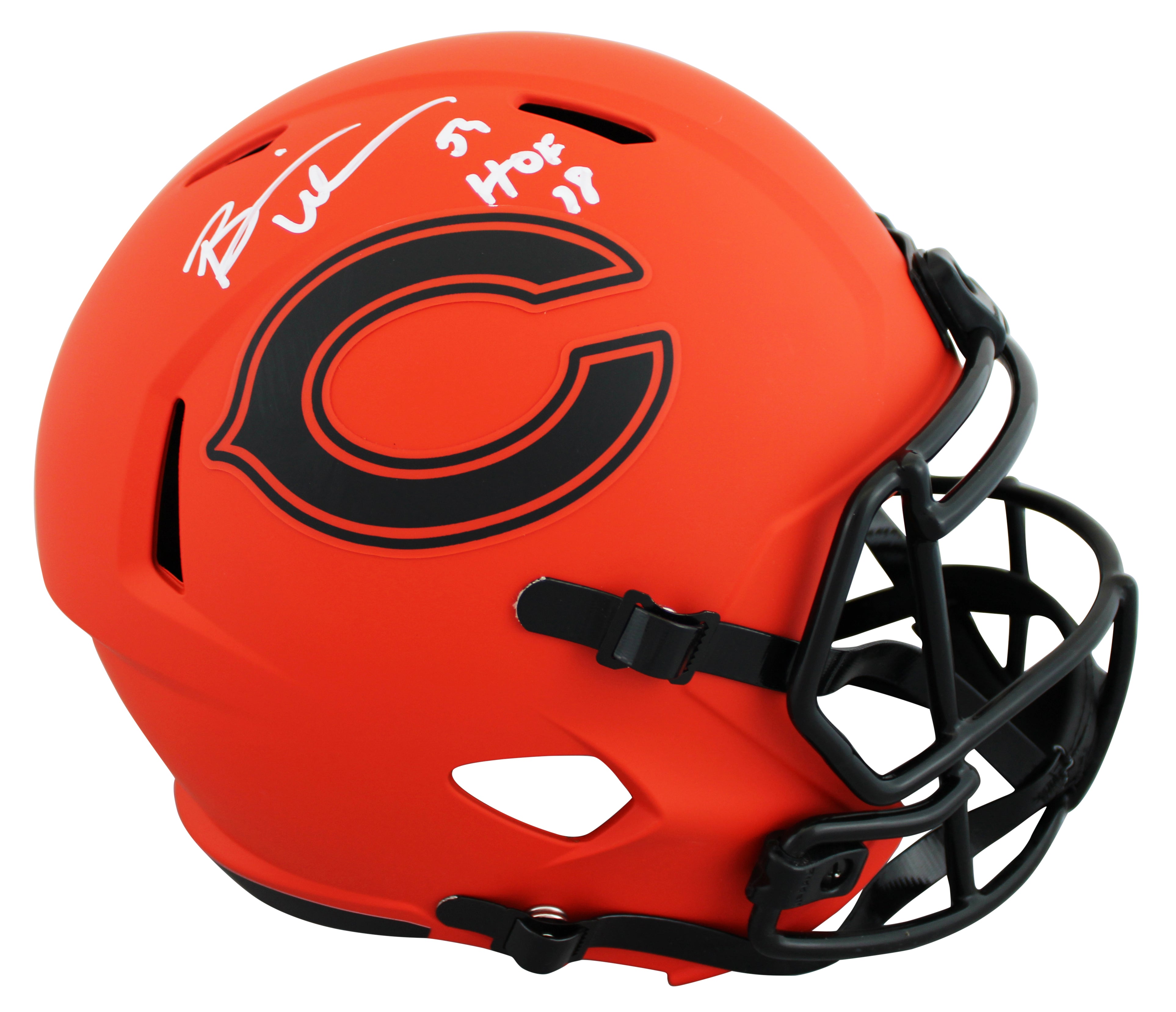 Bears Brian Urlacher "HOF 18" Signed Rave Full Size Speed Rep Helmet BAS Witness