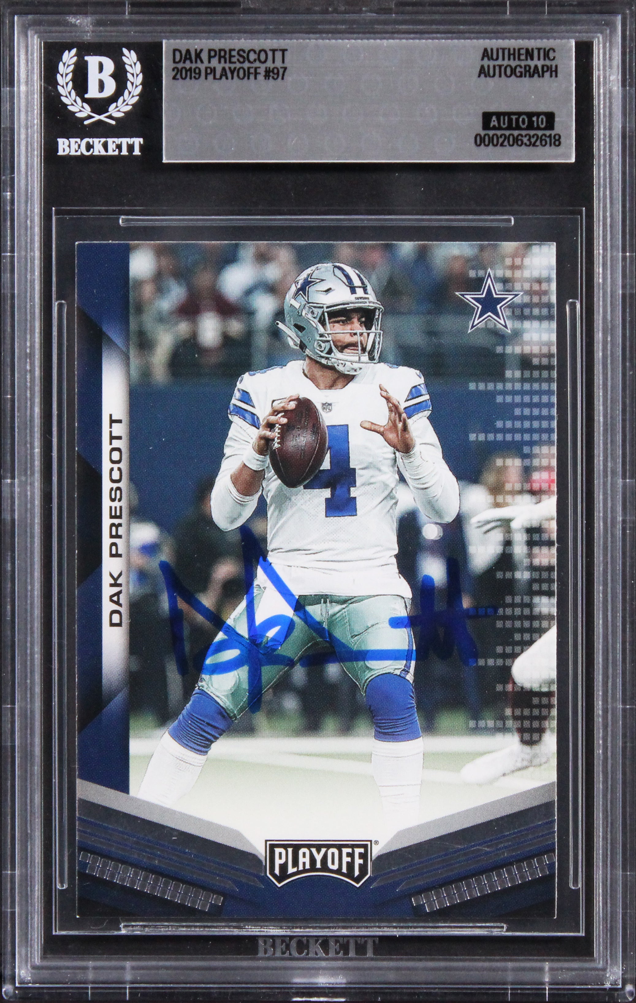Cowboys Dak Prescott Signed 2019 Playoff #97 Card Auto Grade GM 10! BAS Slabbed