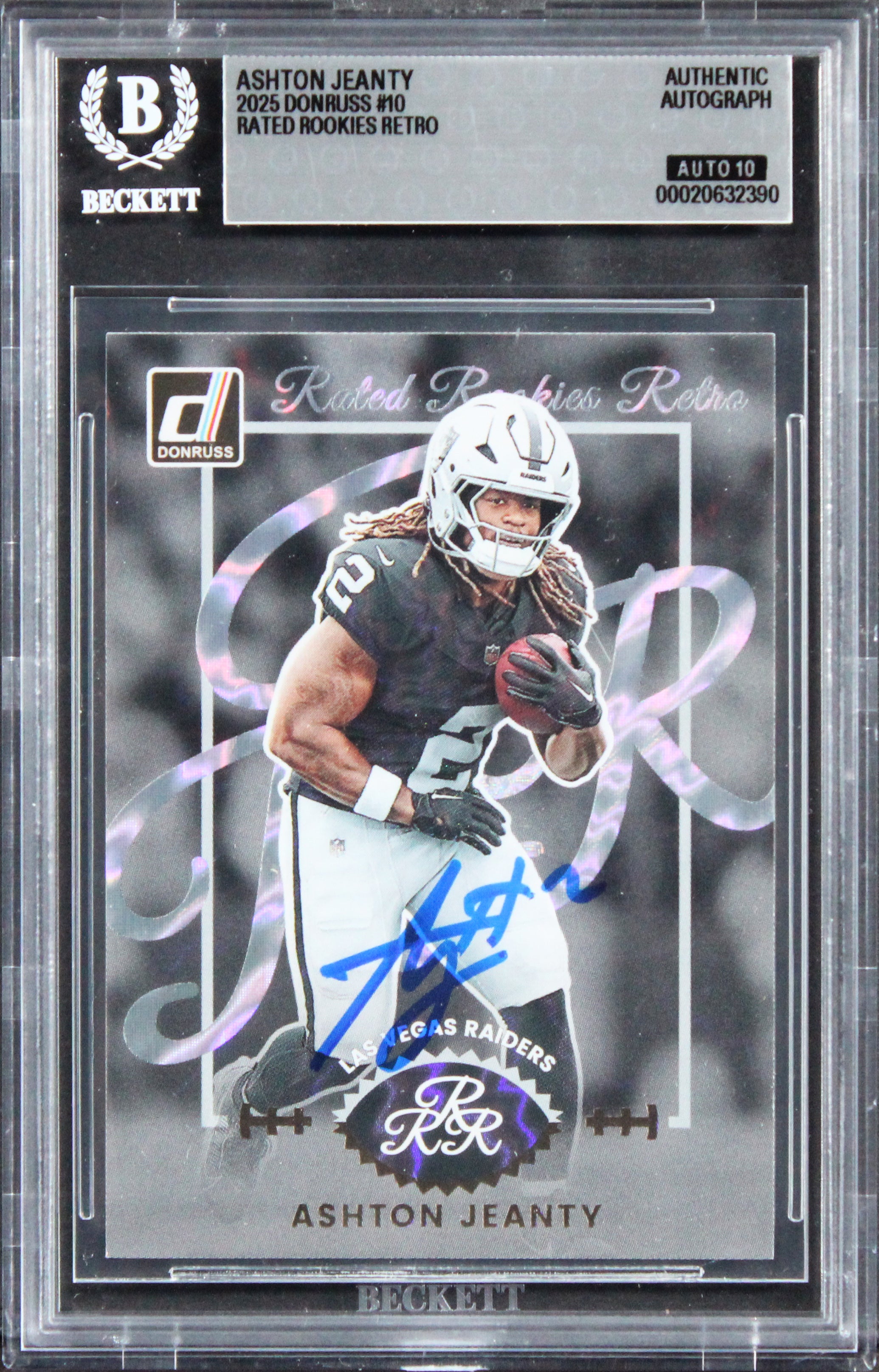 Raiders Ashton Jeanty Signed 2025 Donruss #10 Rookie Card Auto 10! BAS Slabbed
