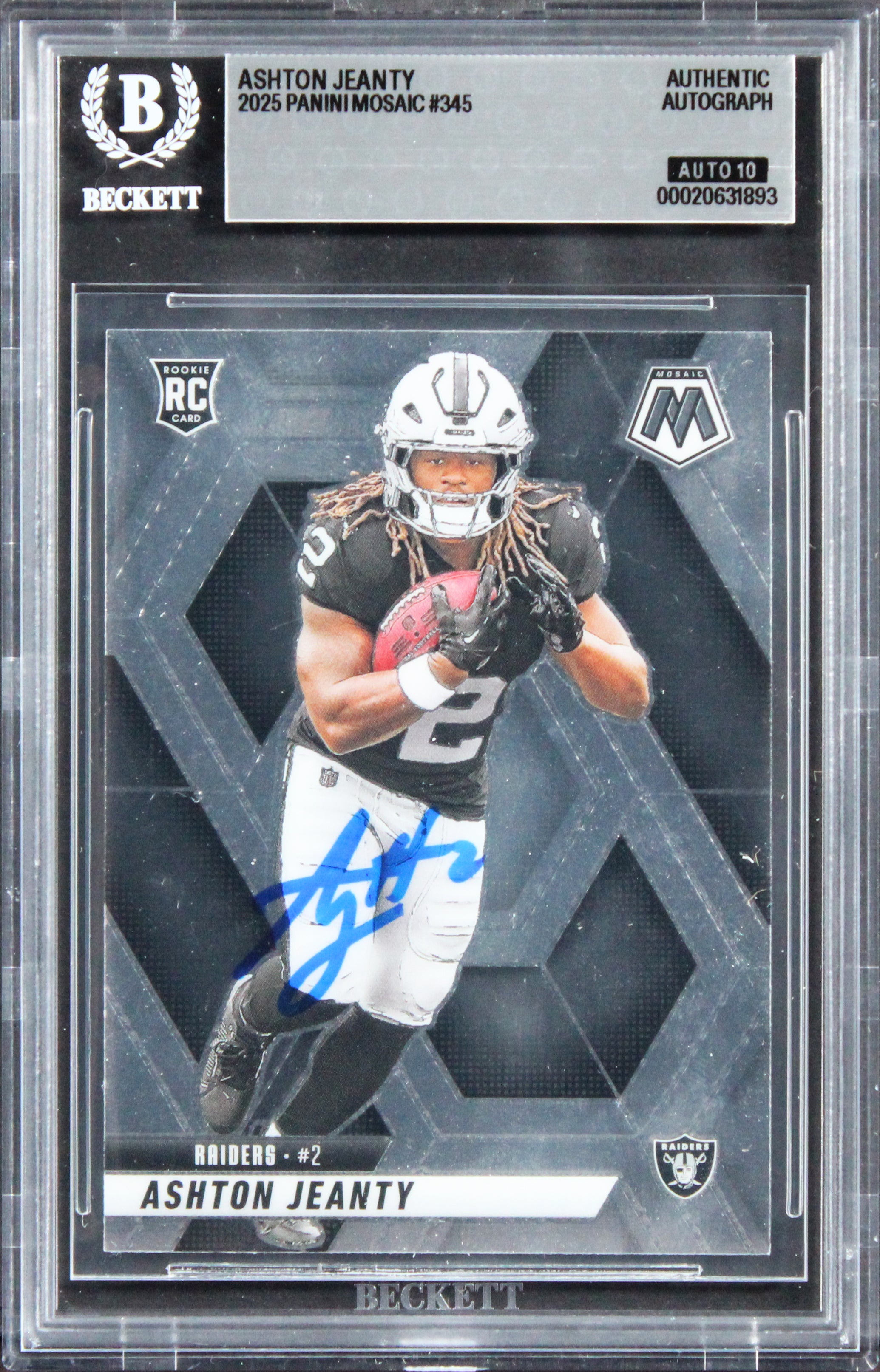 Raiders Ashton Jeanty Signed 2025 Panini Mosaic #345 RC Card Auto 10! BAS Slab