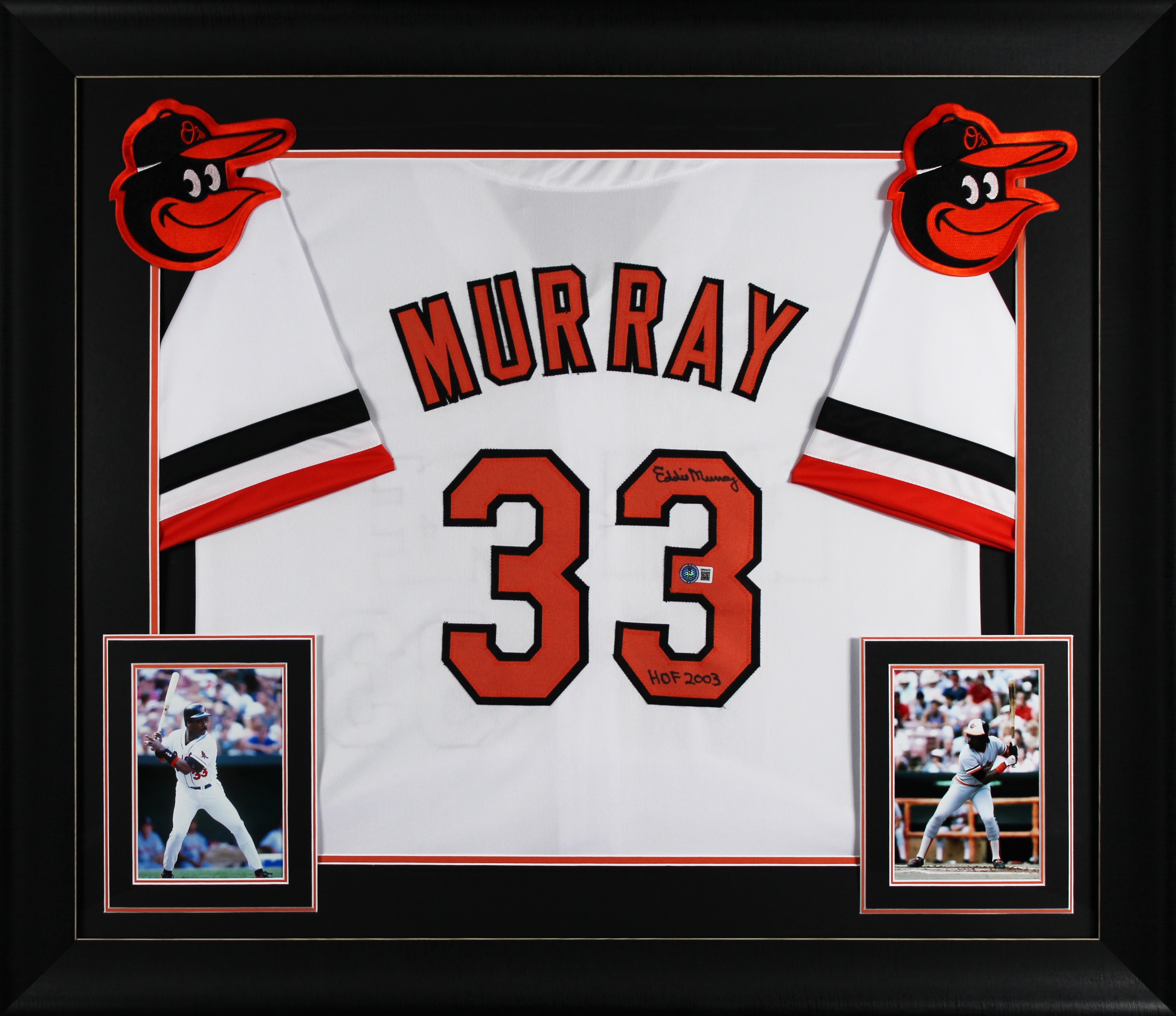Eddie Murray "HOF 03" Authentic Signed White Pro Style Framed Jersey BAS Witness