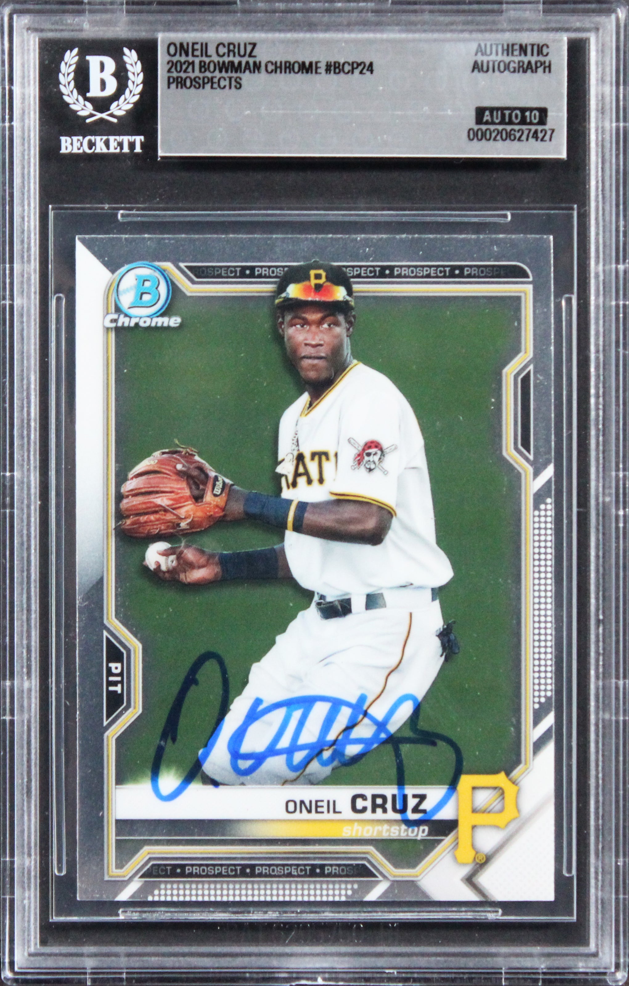 Pirates Oneil Cruz Signed 2021 Bowman Prospects #BCP24 Card Auto 10! BAS Slab