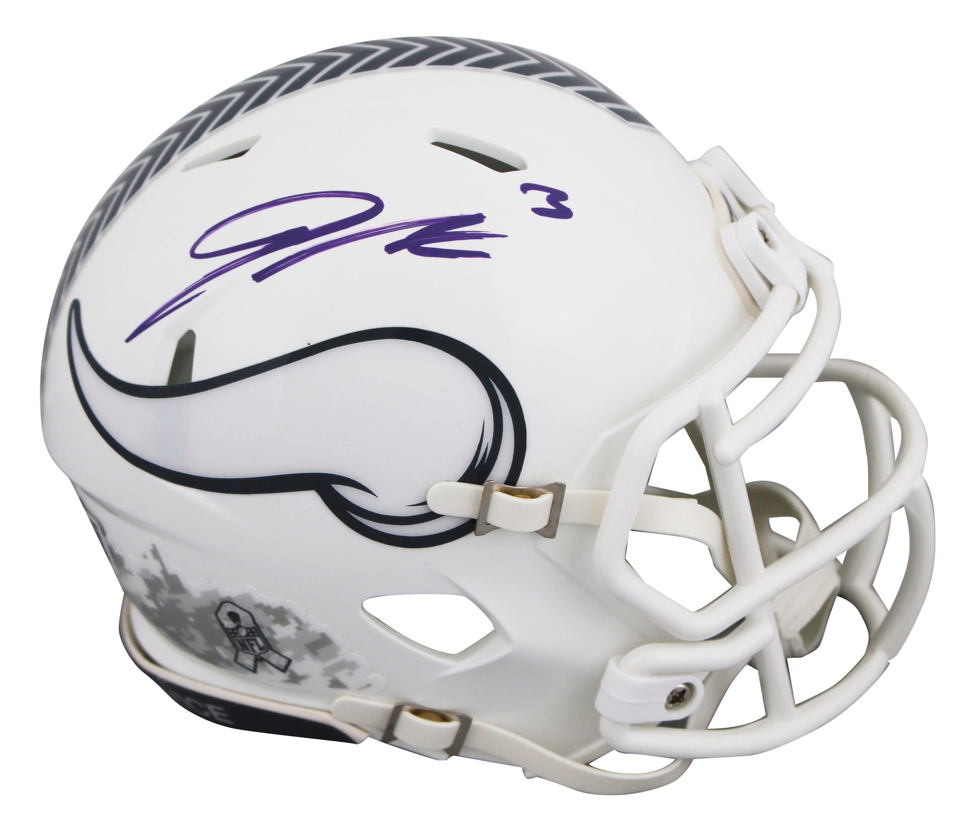 Vikings Jordan Addison Signed STS III Speed Mini Helmet W/ Case BAS Witnessed