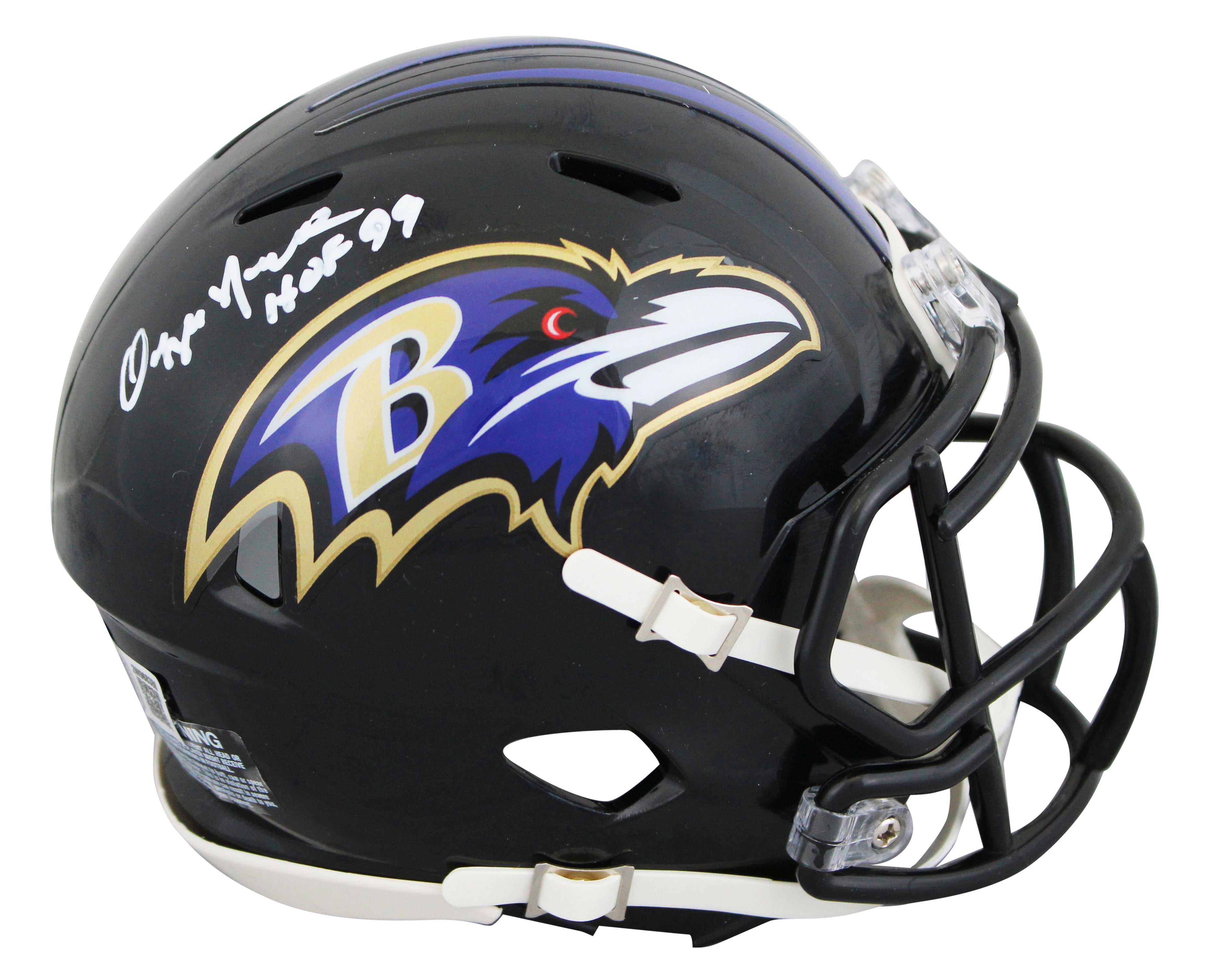 Ravens Ozzie Newsome "HOF 99" Authentic Signed Speed Mini Helmet BAS Witnessed