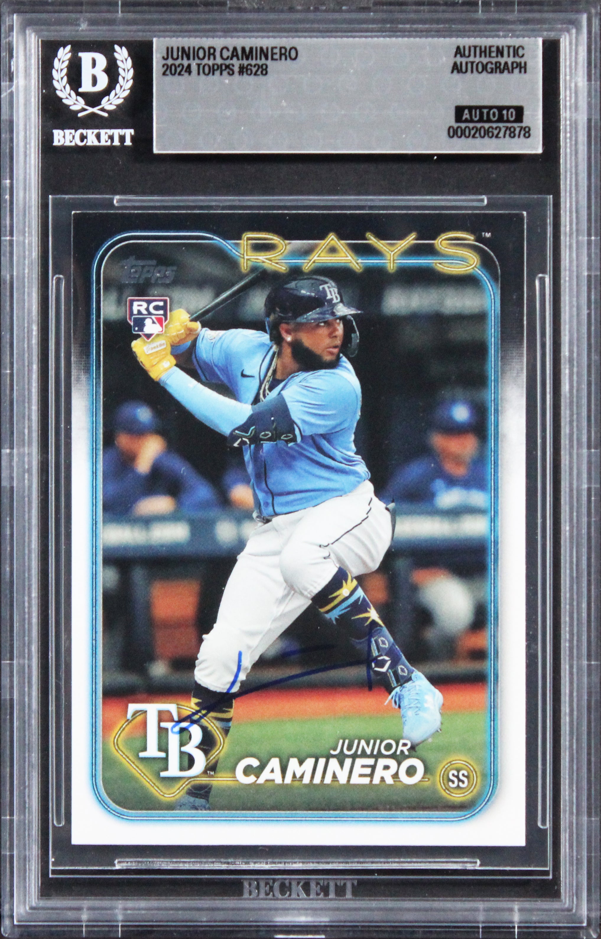 Rays Junior Caminero Signed 2024 Topps #628 Rookie Card Auto GM 10! BAS Slabbed