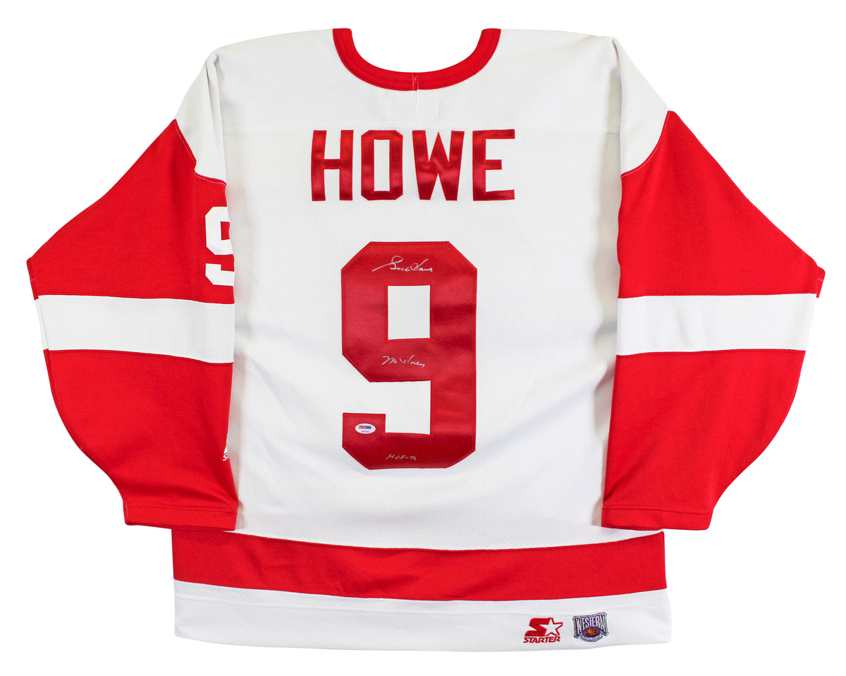 Red Wings Gordie Howe "Mr. Hockey, HOF" Signed White Starter Jersey PSA #T50043