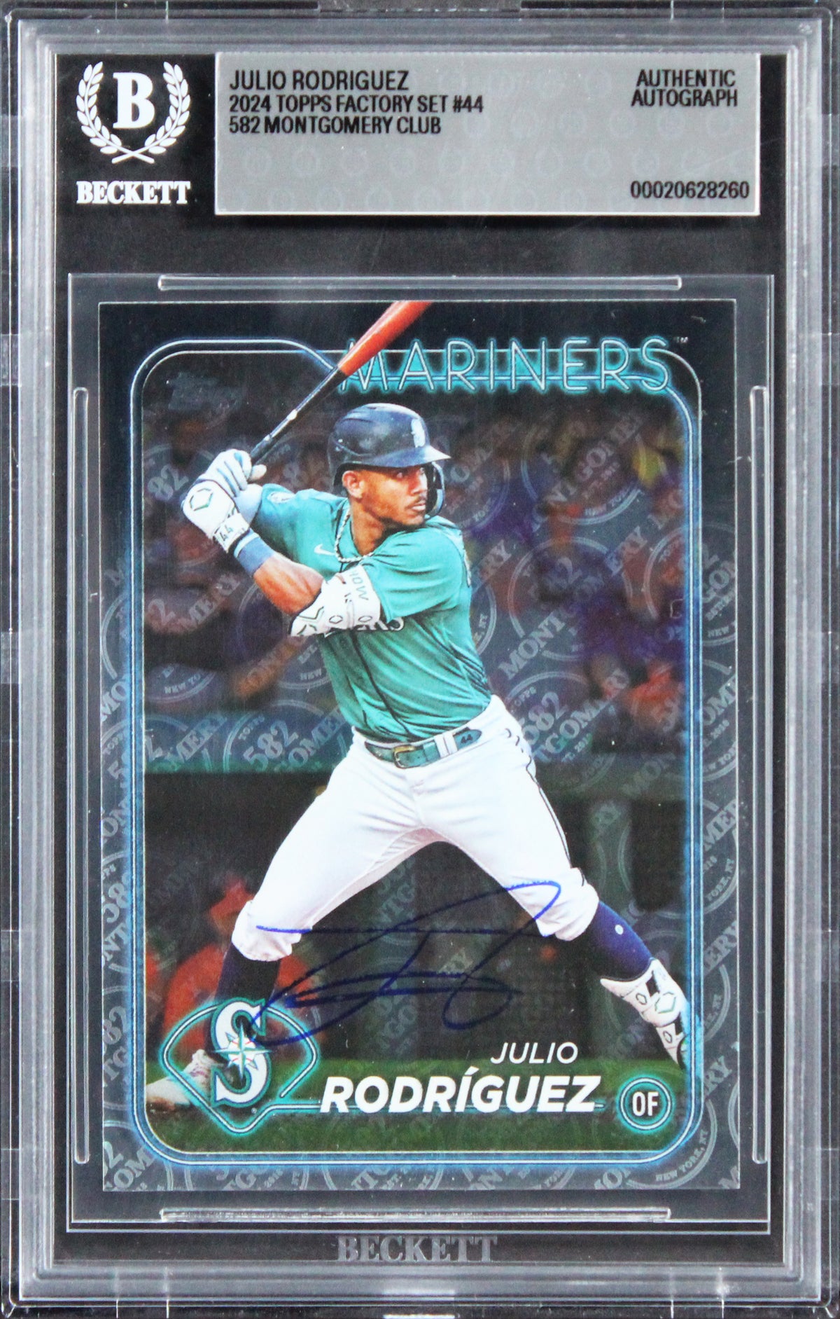 Mariners Julio Rodriguez Signed 2024 Topps Factory Set #44 Card Auto 10 BAS Slab