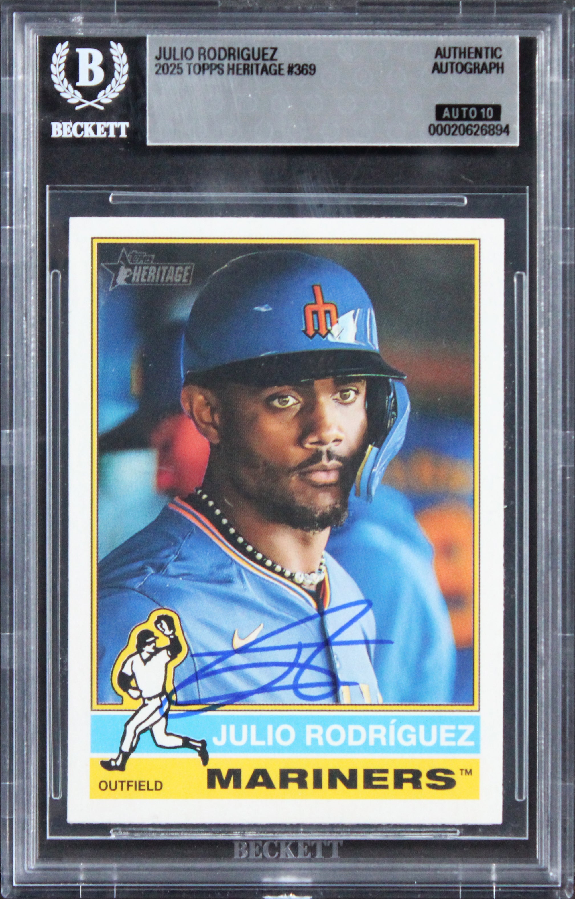 Mariners Julio Rodriguez Signed 2025 Topps Heritage #369 Card Auto 10! BAS Slab
