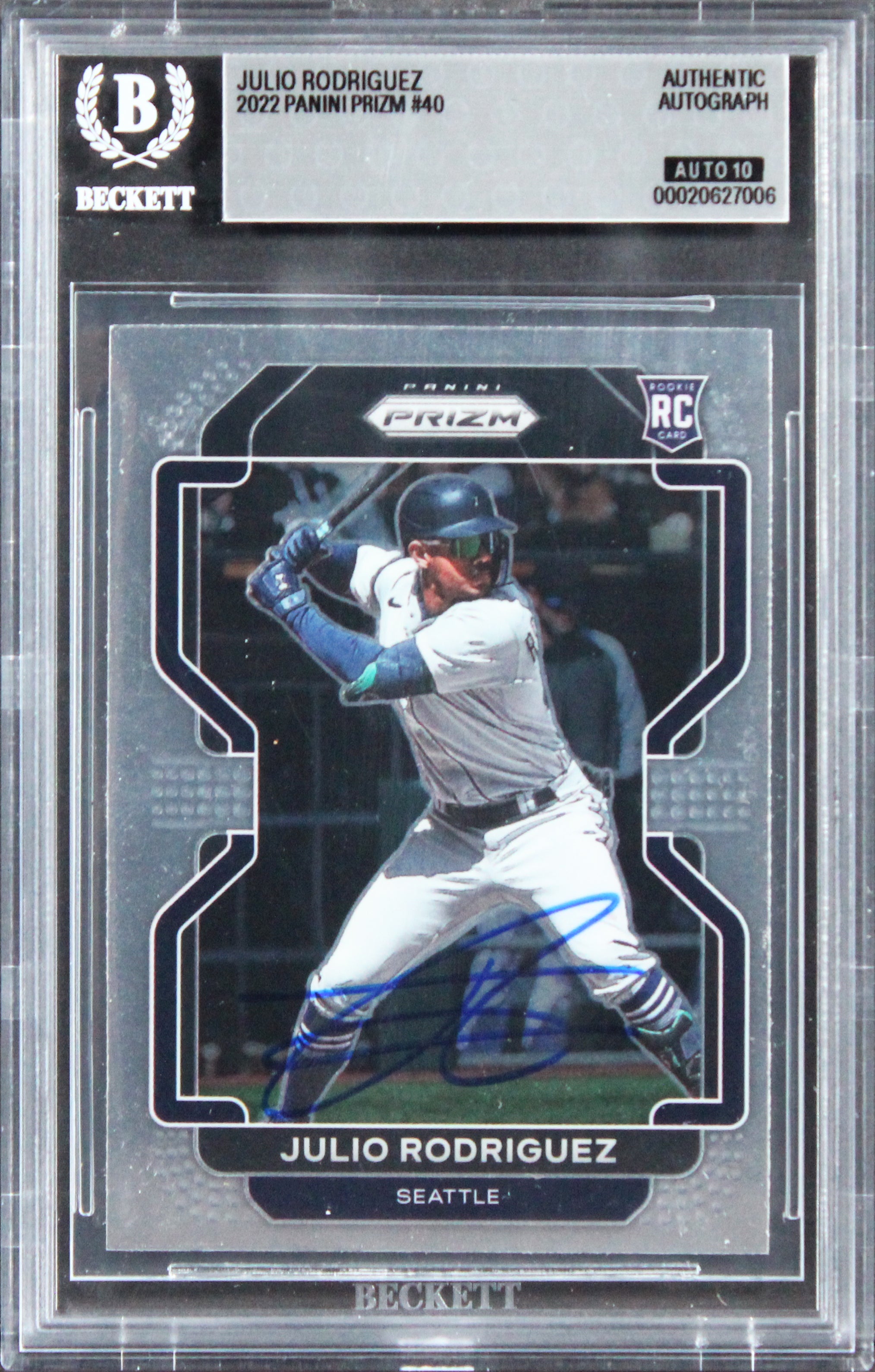 Mariners Julio Rodriguez Signed 2022 Panini #40 Rookie Card Auto 10! BAS Slabbed