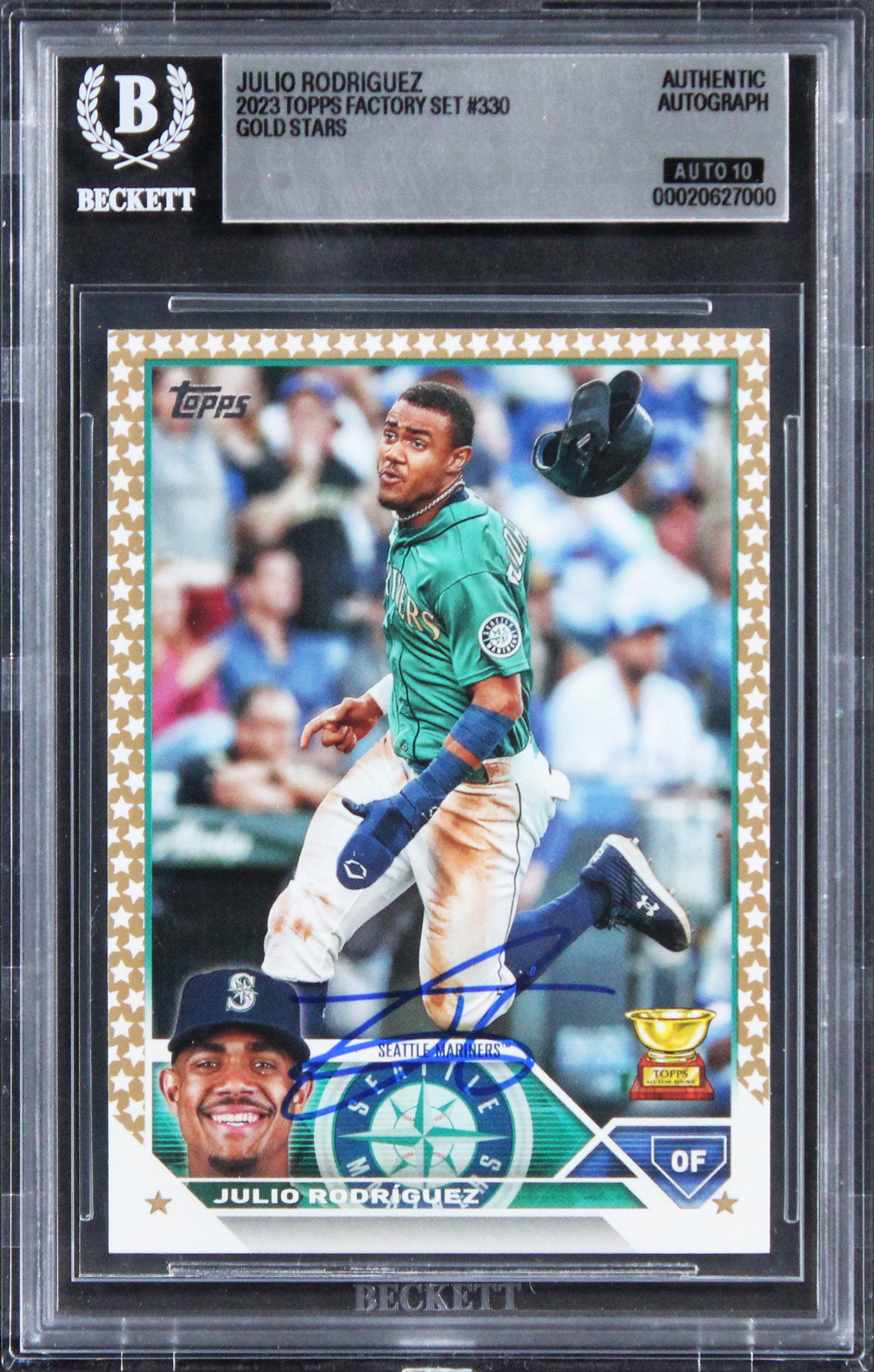 Mariners Julio Rodriguez Signed 2023 Topps #330 Card Auto Grade 10! BAS Slabbed