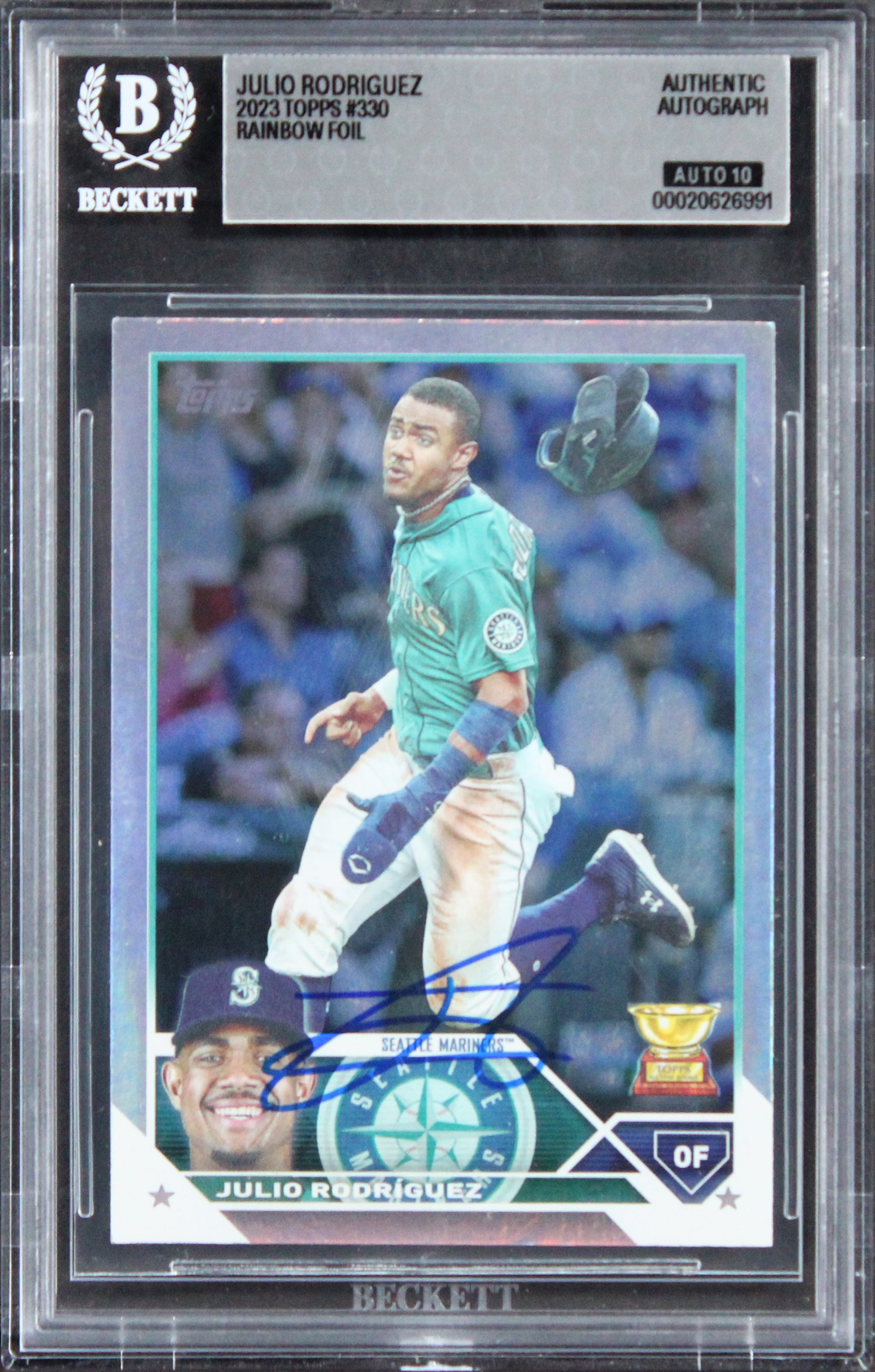 Mariners Julio Rodriguez Signed 2023 Topps Rainbow #330 Card Auto 10! BAS Slab