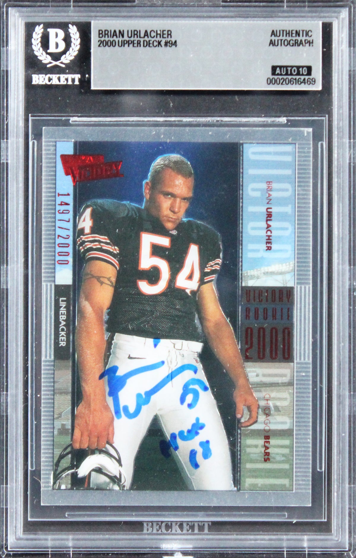 Brian Urlacher "HOF 18" Signed 2000 Upper Deck #94 Rookie Card Auto 10! BAS Slab