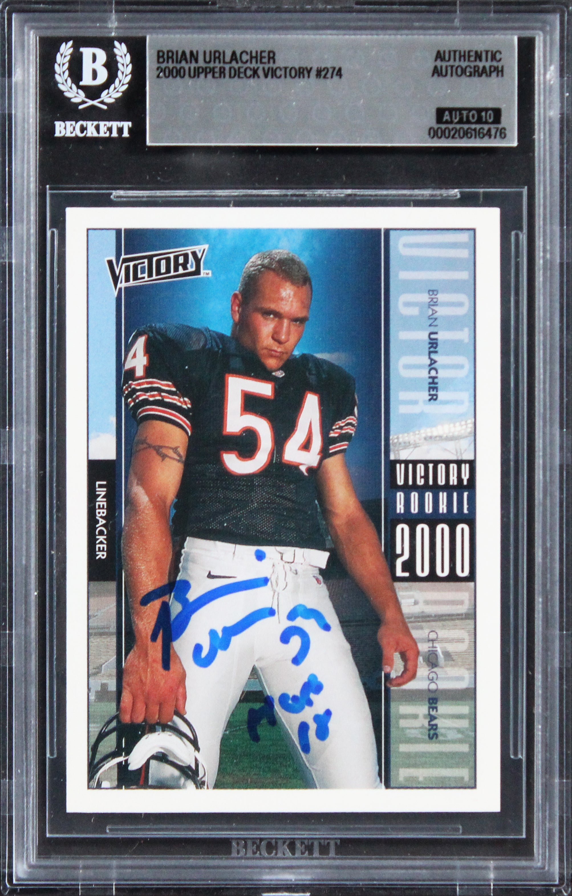 Brian Urlacher "HOF 18" Signed 2000 Upper Deck #274 RC Card Auto 10! BAS Slabbed