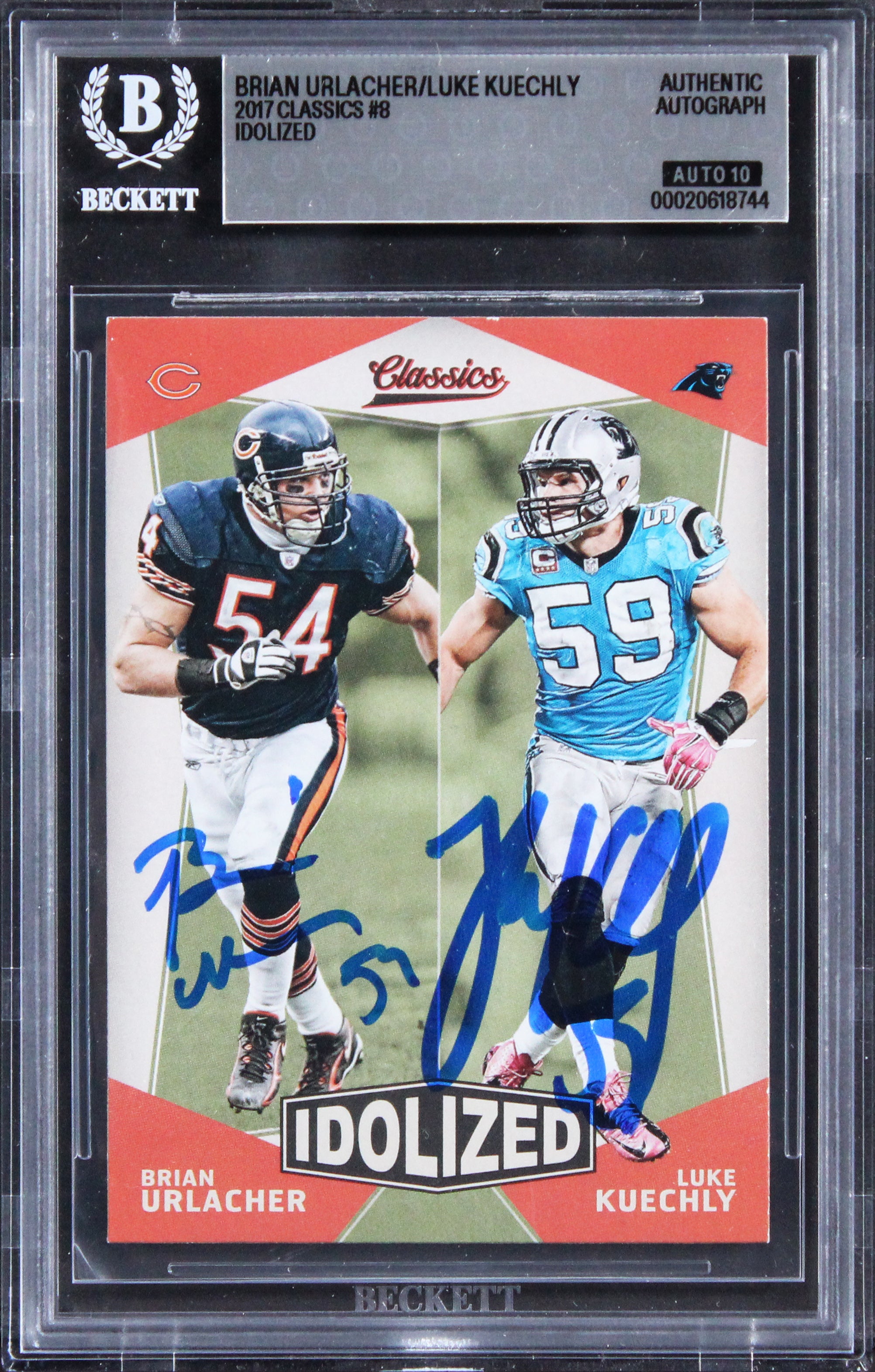 Brian Urlacher & Luke Kuechly Signed 2017 Classics #8 Card Auto 10! BAS Slabbed
