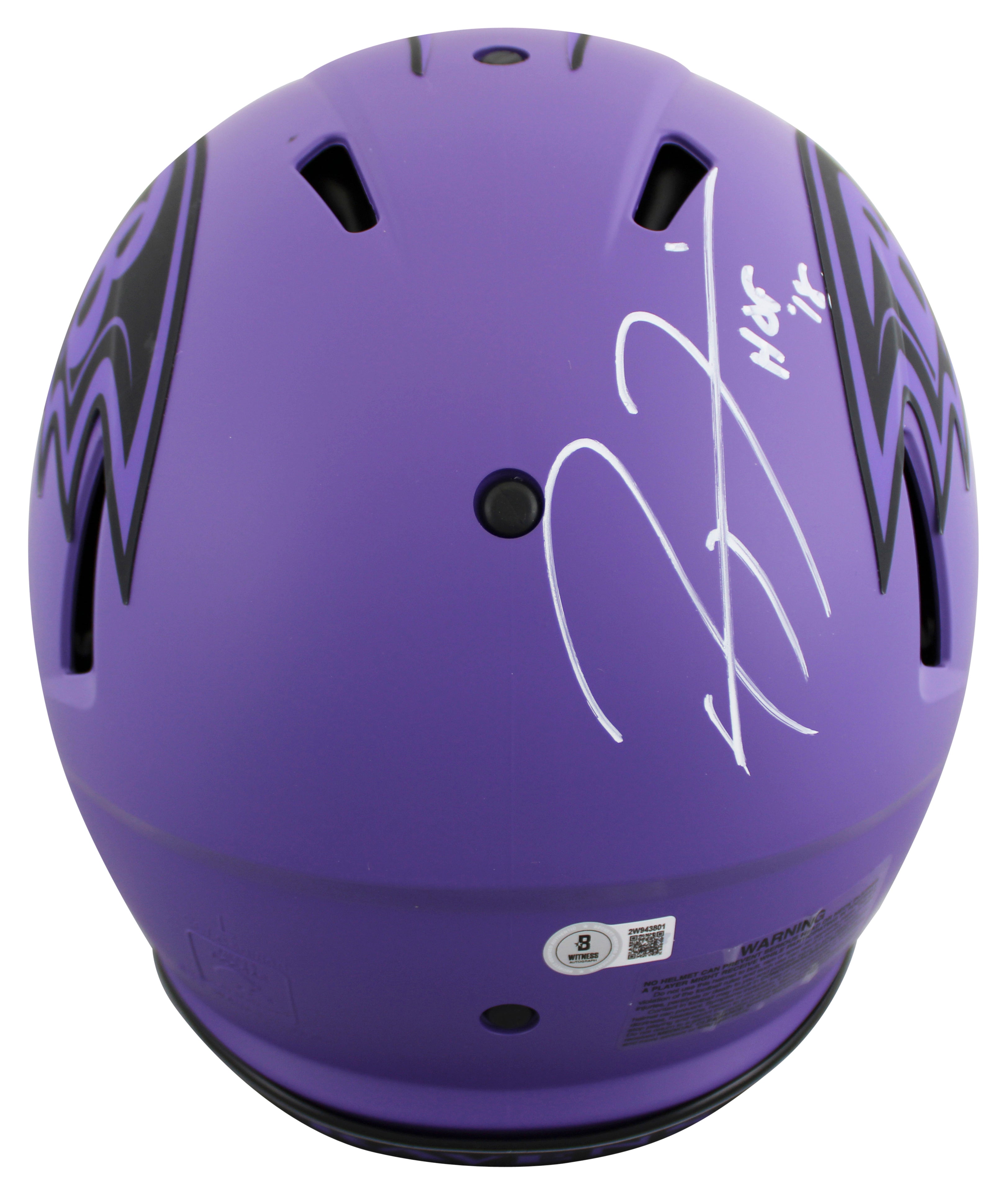 Ravens Ray Lewis "HOF 18" Signed Rave F/S Speed Proline Helmet W/ Case BAS Wit