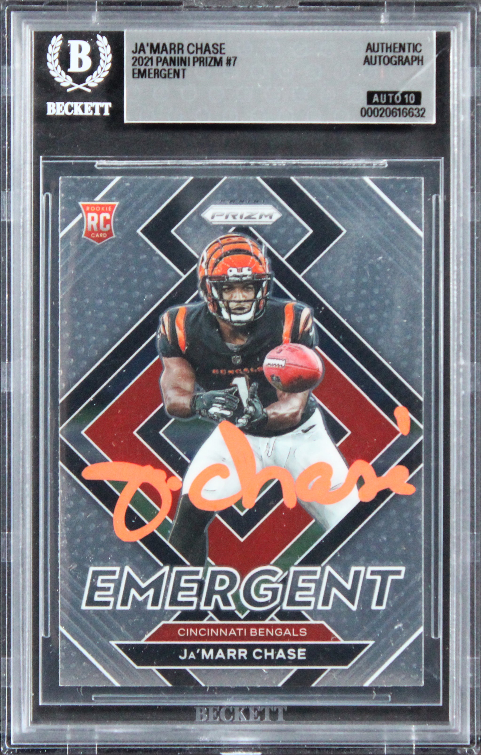 Bengals Ja'Marr Chase Signed 2021 Panini Prizm #7 Rookie Card Auto 10! BAS Slab