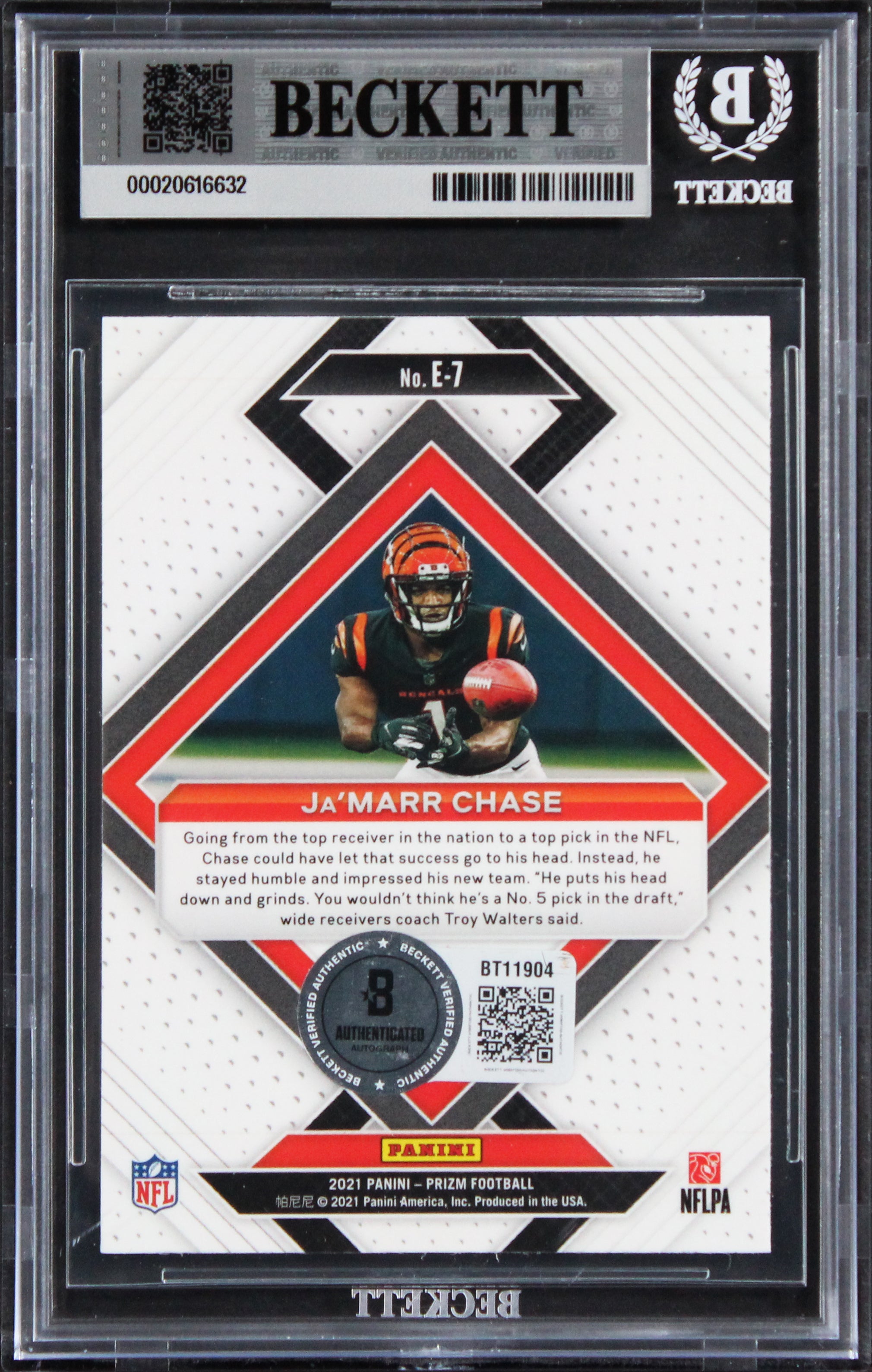 Bengals Ja'Marr Chase Signed 2021 Panini Prizm #7 Rookie Card Auto 10! BAS Slab