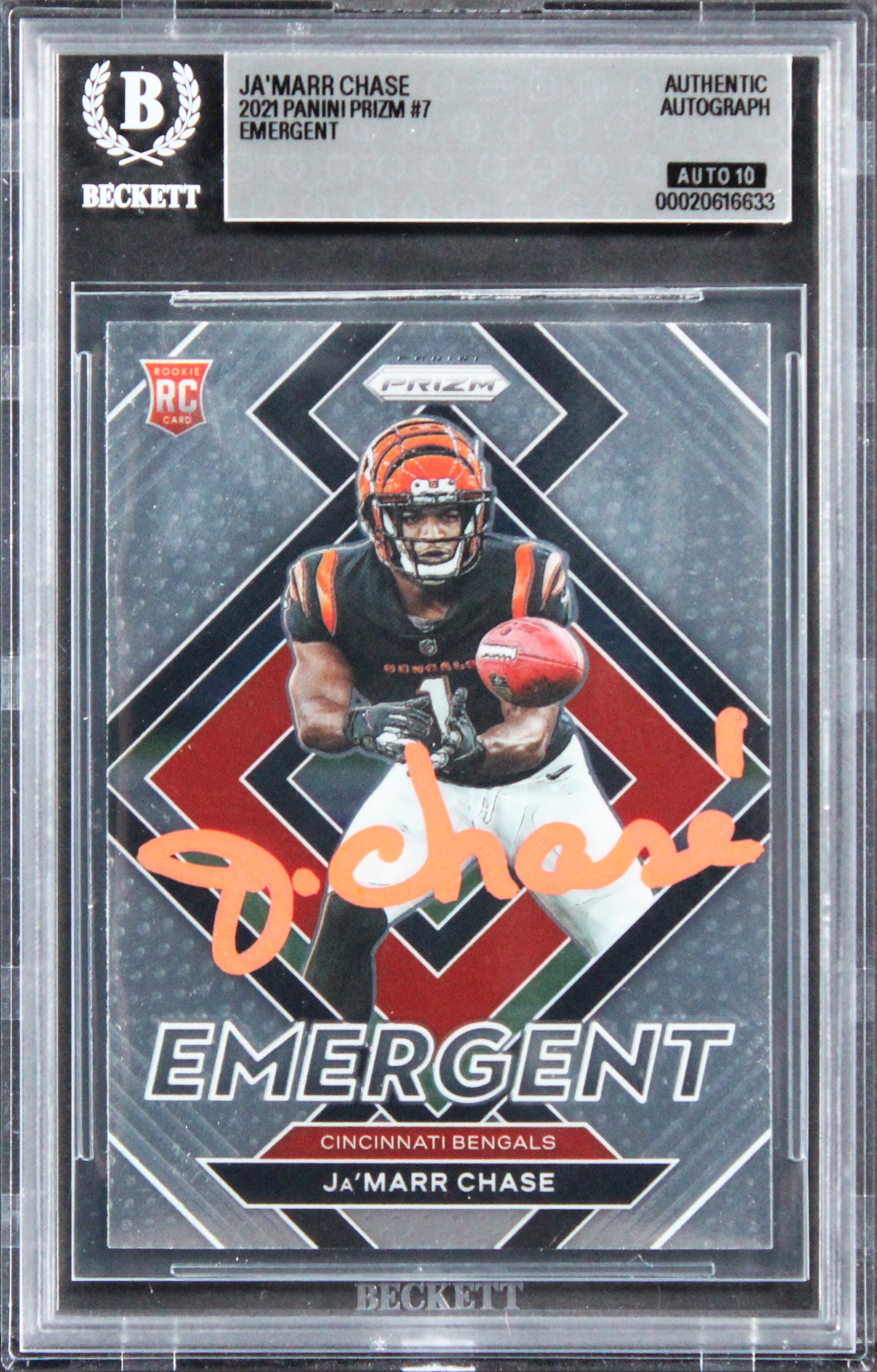 Ja'Marr Chase Signed 2021 Select Certified Rookies #12 RC Card Auto 10! BAS Slab