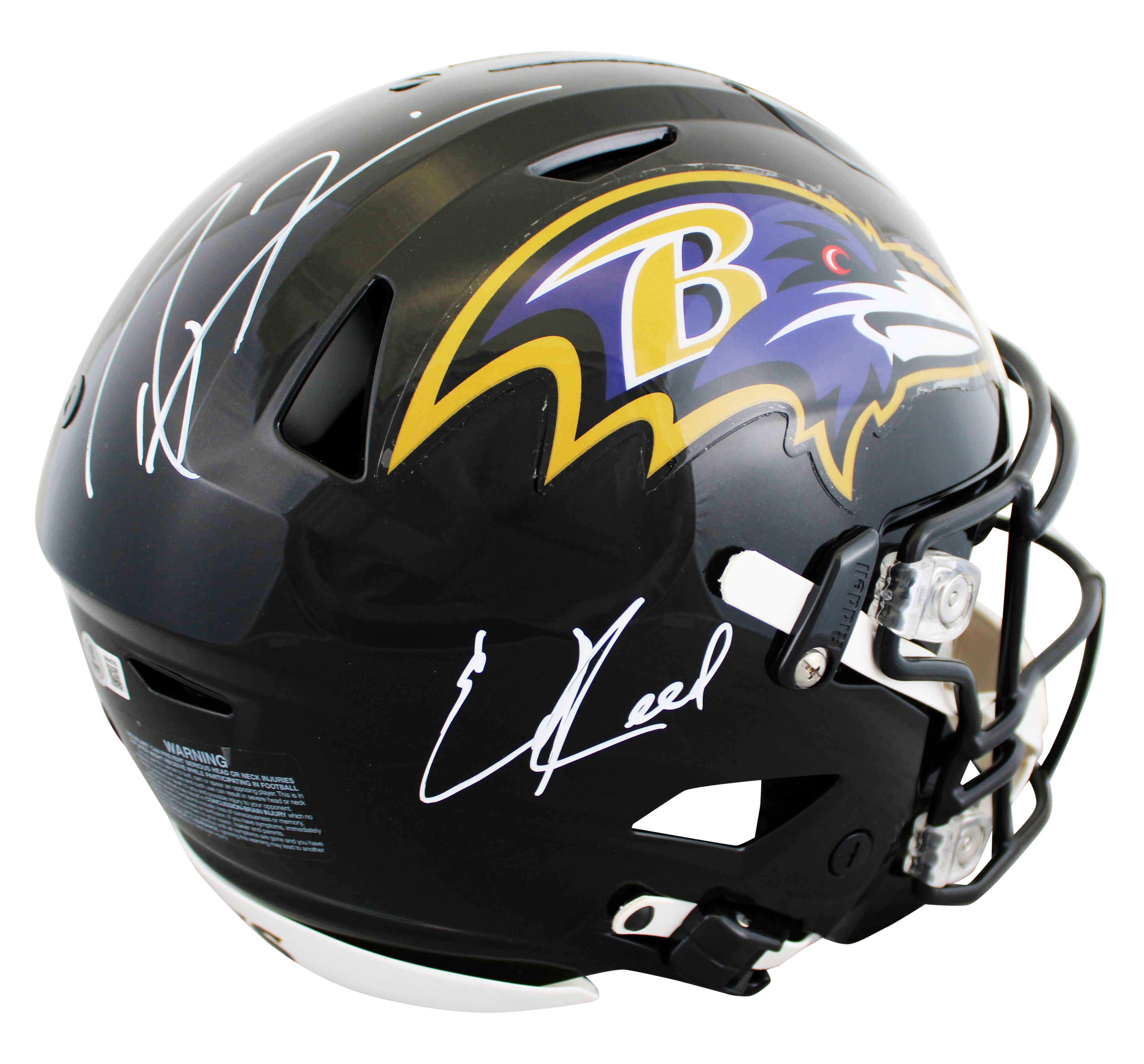 Ravens Ed Reed & Ray Lewis Signed Speed Flex Full Size Helmet BAS Witnessed