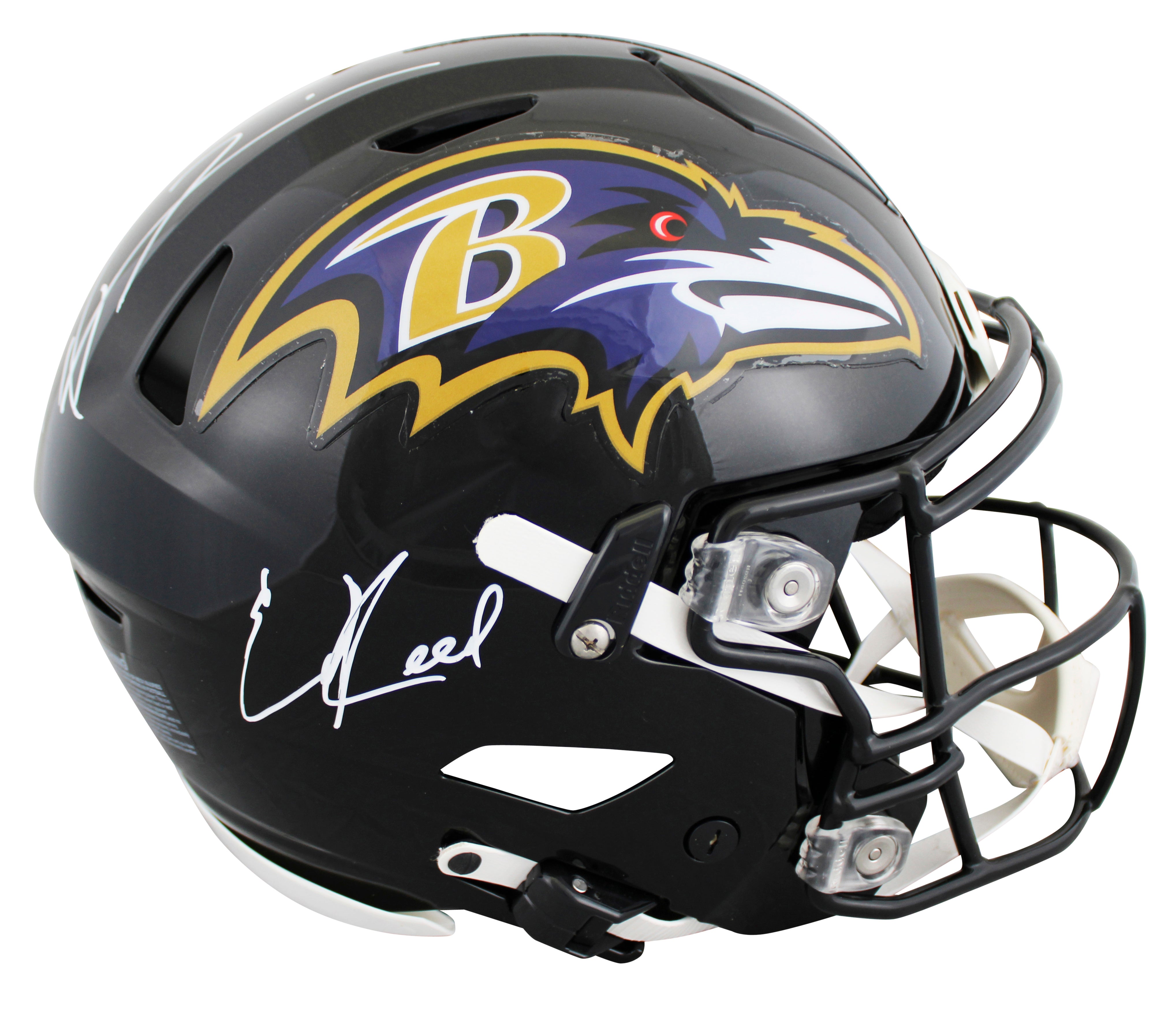Ravens Ed Reed & Ray Lewis Signed Speed Flex Full Size Helmet BAS Witnessed