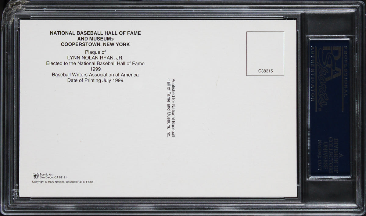 Rangers Nolan Ryan Authentic Signed 3.5x5.5 Postcard HOF Plaque PSA/DNA Slabbed