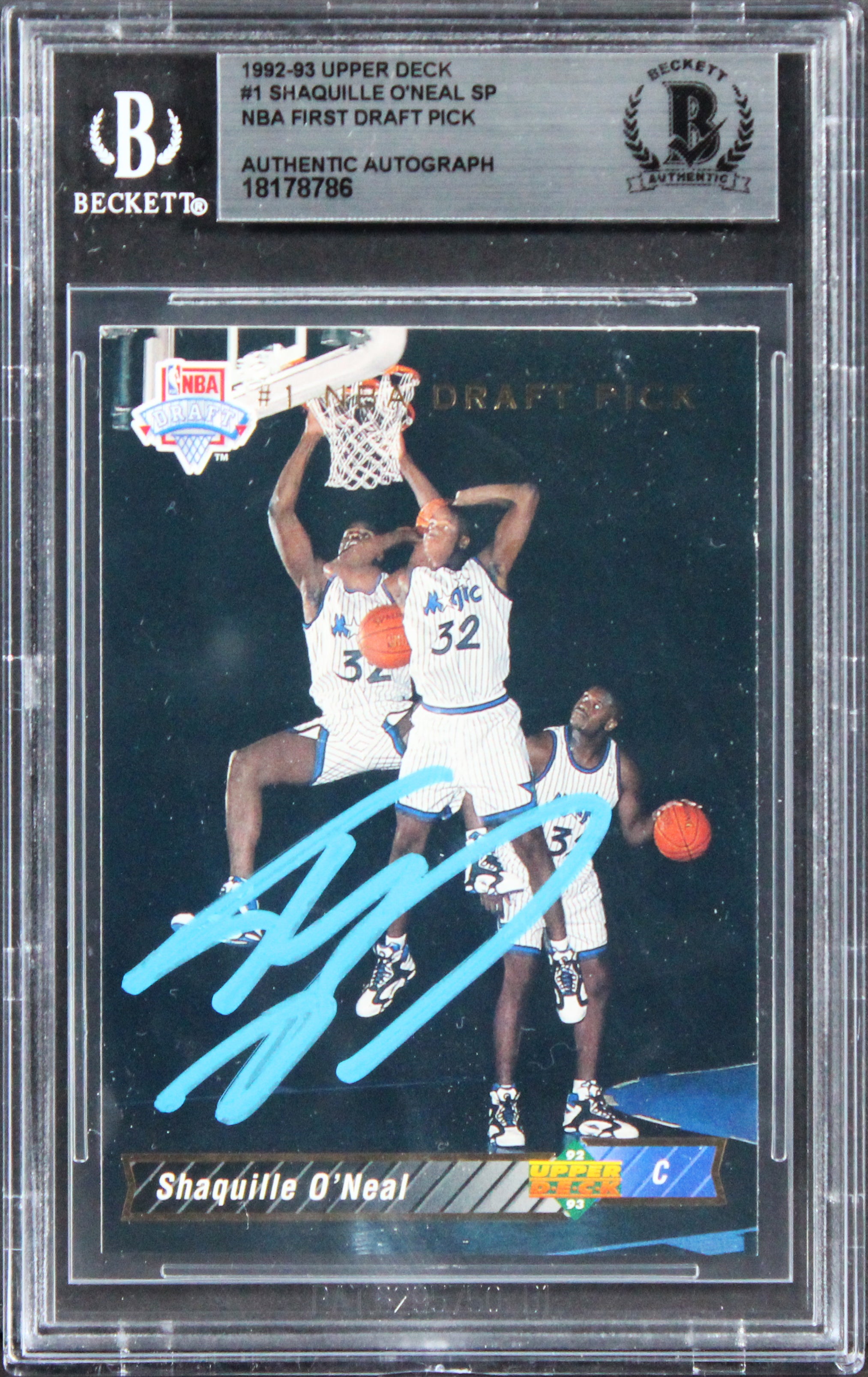 Magic Shaquille O'Neal Authentic Signed 1992 Upper Deck #1 Rookie Card BAS Slab