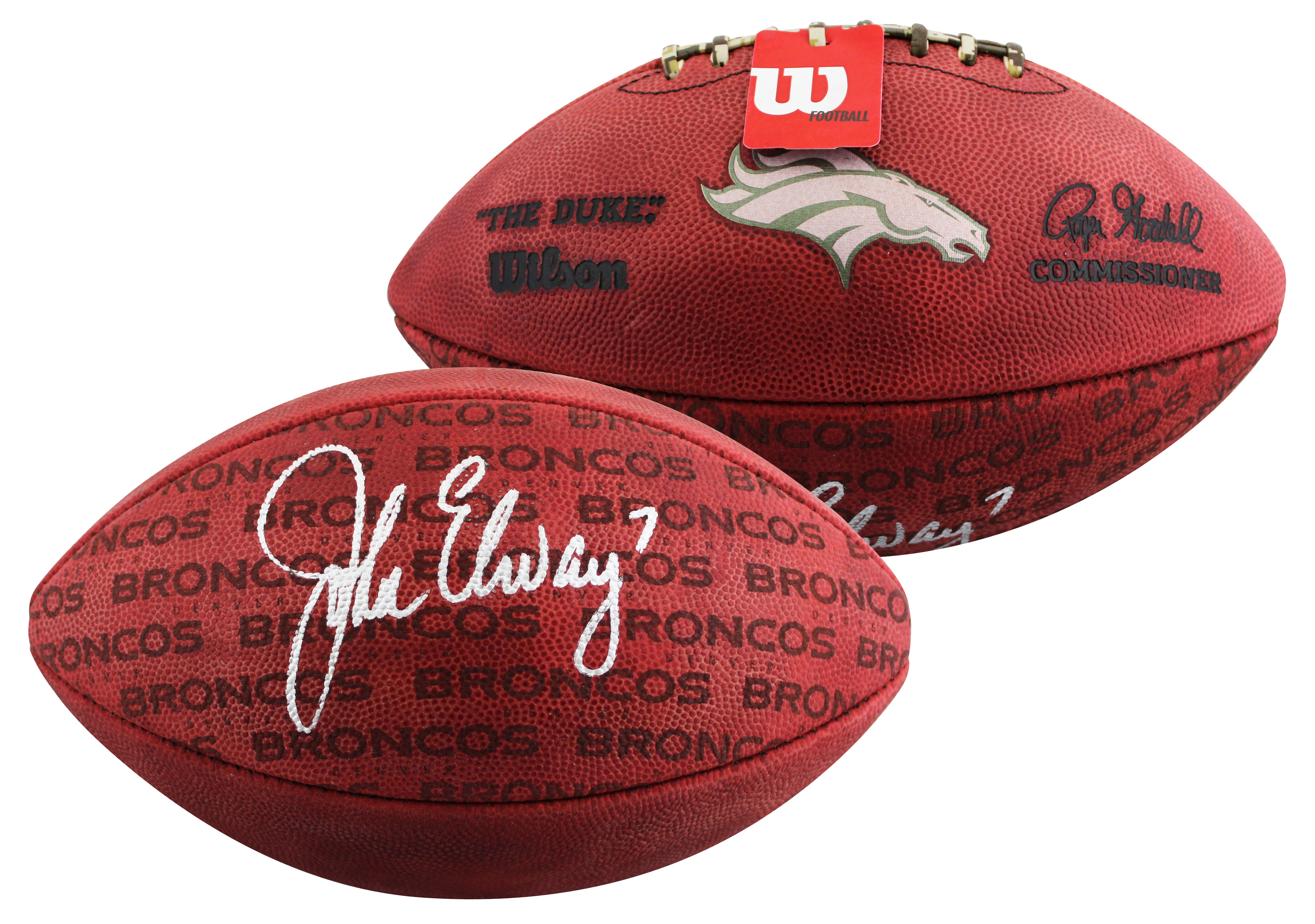 Broncos John Elway Signed Wilson "Duke" Team Showcase Football W/ Case BAS Wit