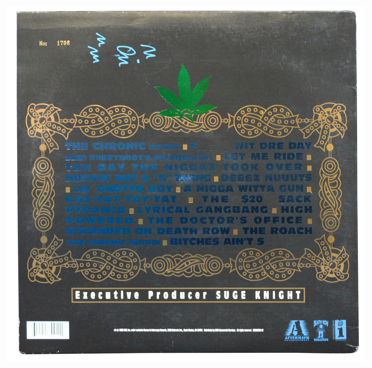 Dr. Dre Signed Black Cover The Chronic Album Cover W/ Vinyl LE #1706/2500 JSA