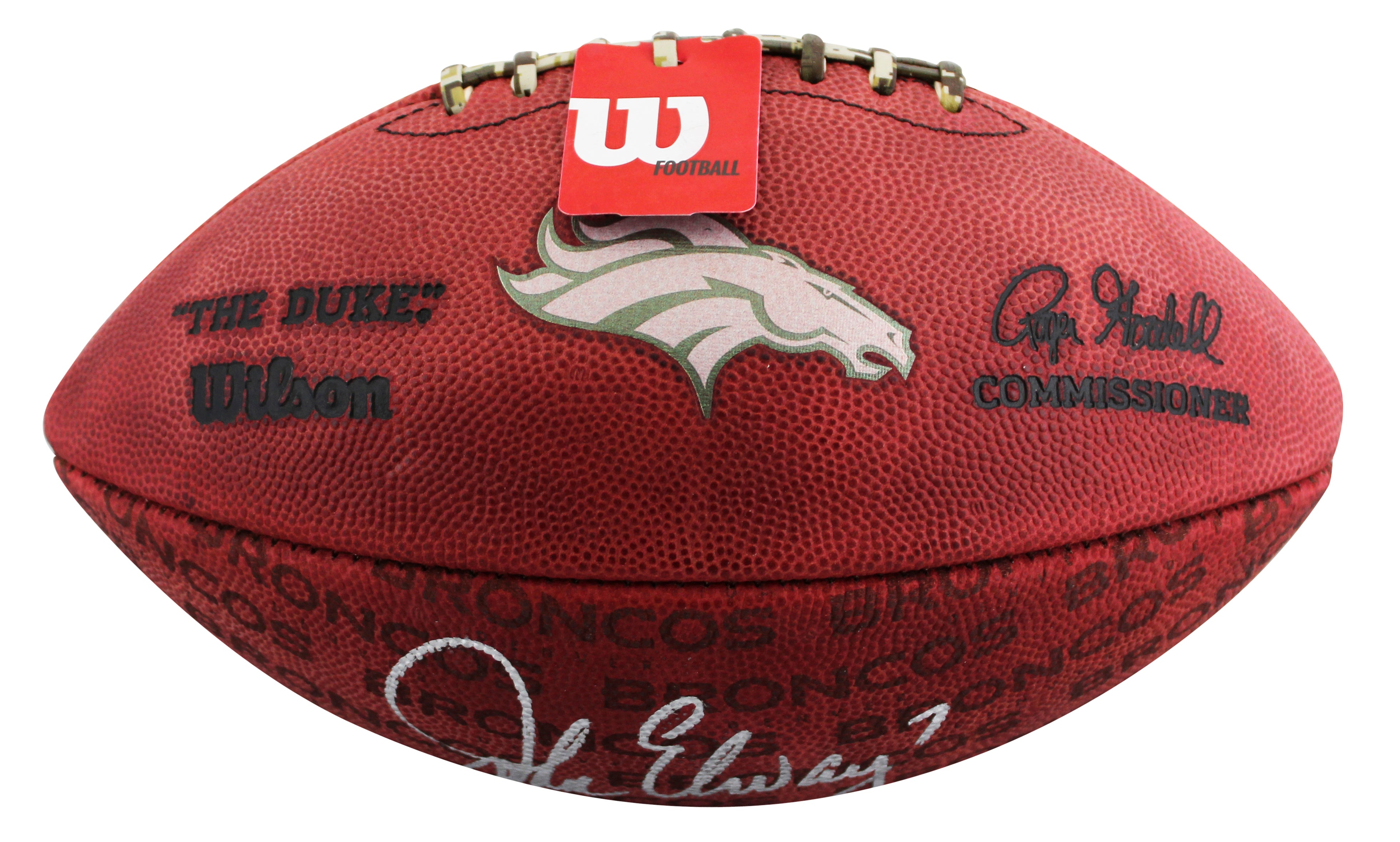 Broncos John Elway Signed Wilson "The Duke" Team Showcase Football BAS Witnessed