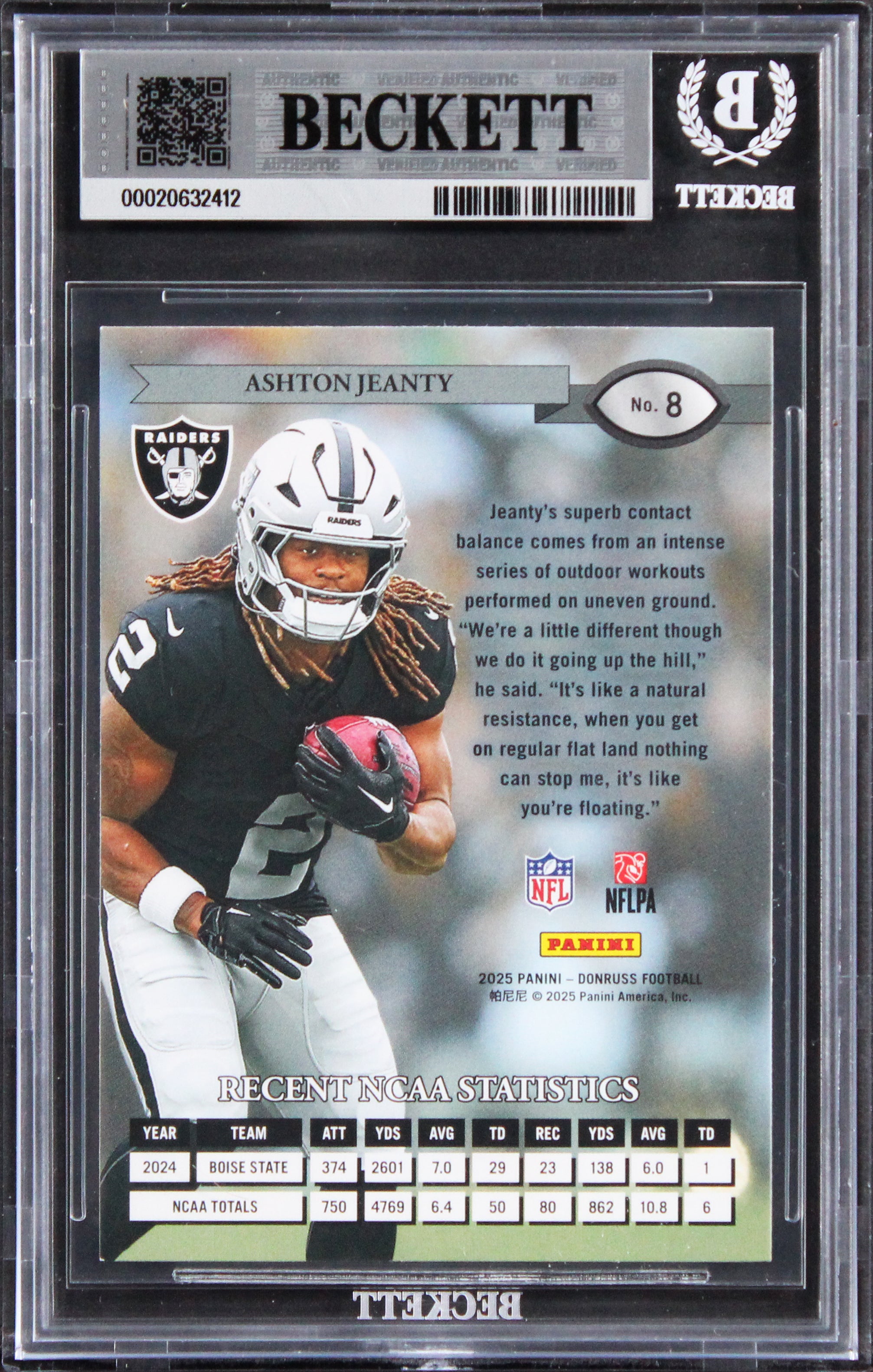 Raiders Ashton Jeanty Signed 2025 Donruss Retro '95 #8 RC Card Auto 10! BAS Slab