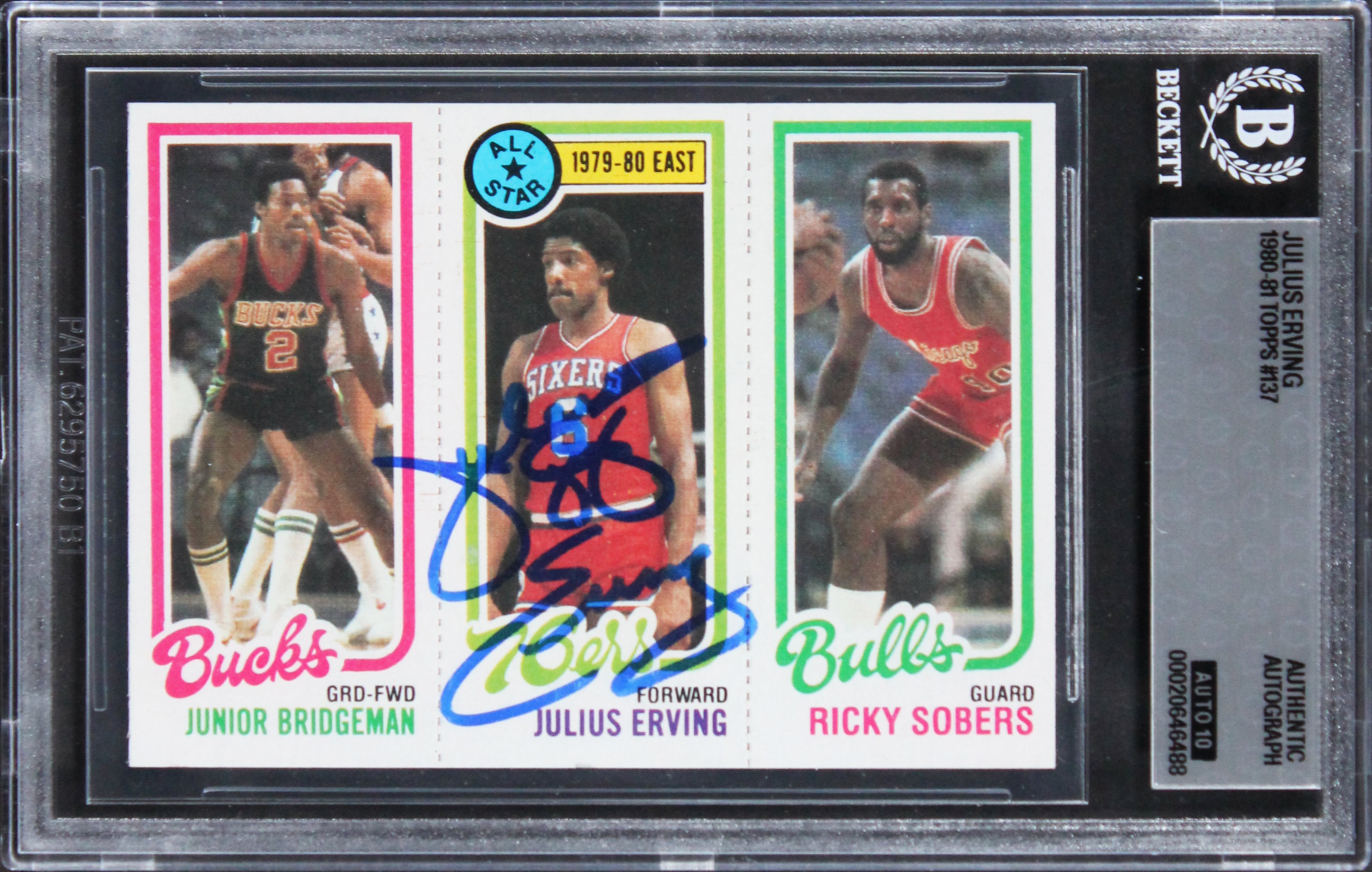 76ers Julius Erving Signed 1980 Topps #137 Card Auto Gem Mint 10! BAS Slabbed