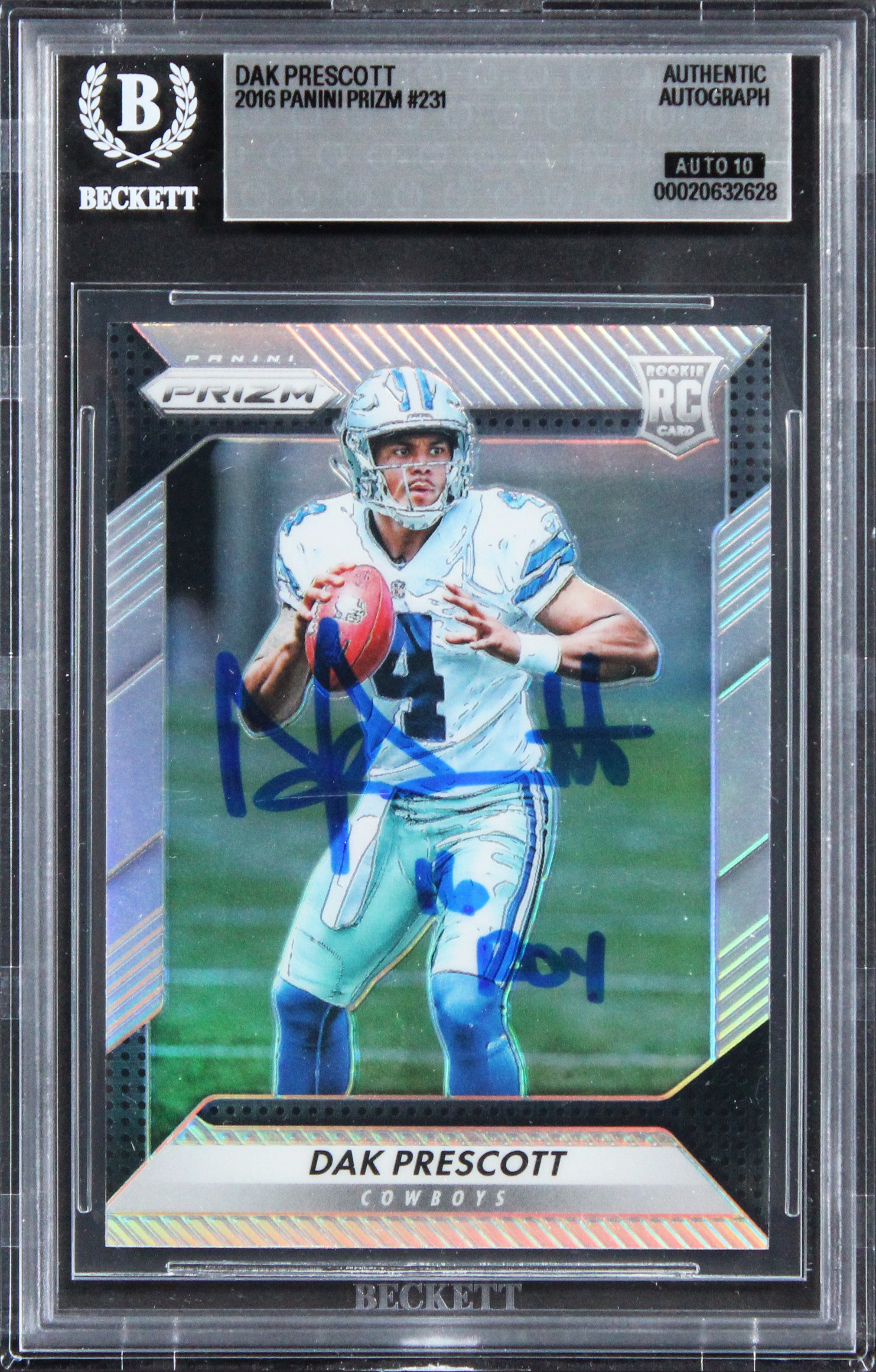 Dak Prescott "16 ROY" Signed 2016 Panini Prizm #231 RC Card Auto 10! BAS Slabbed