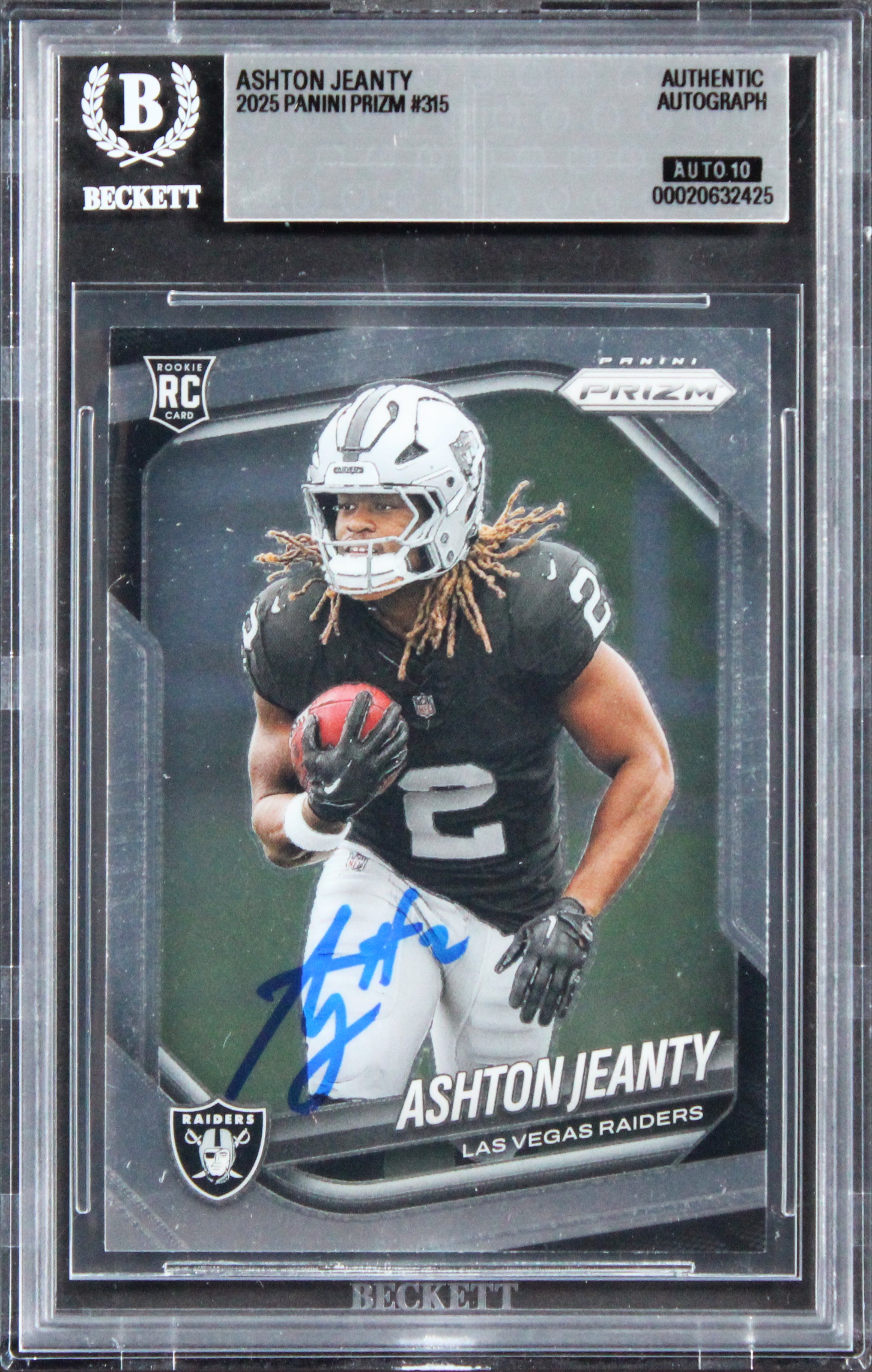 Raiders Ashton Jeanty Signed 2025 Panini Prizm #315 RC Card Auto 10! BAS Slabbed
