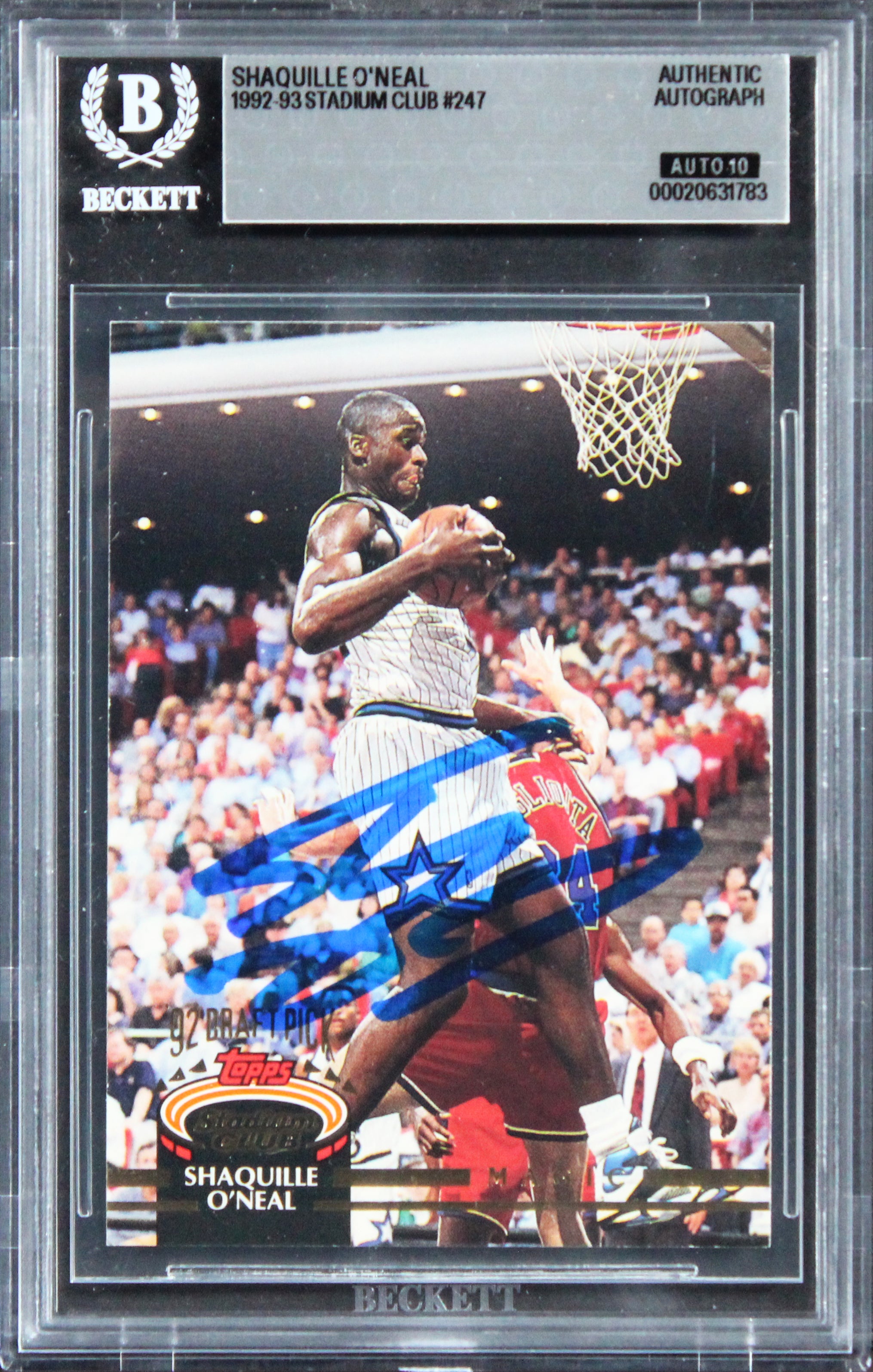Shaquille O'Neal Signed 1992 Stadium Club #247 Rookie Card Auto 10! BAS Slabbed