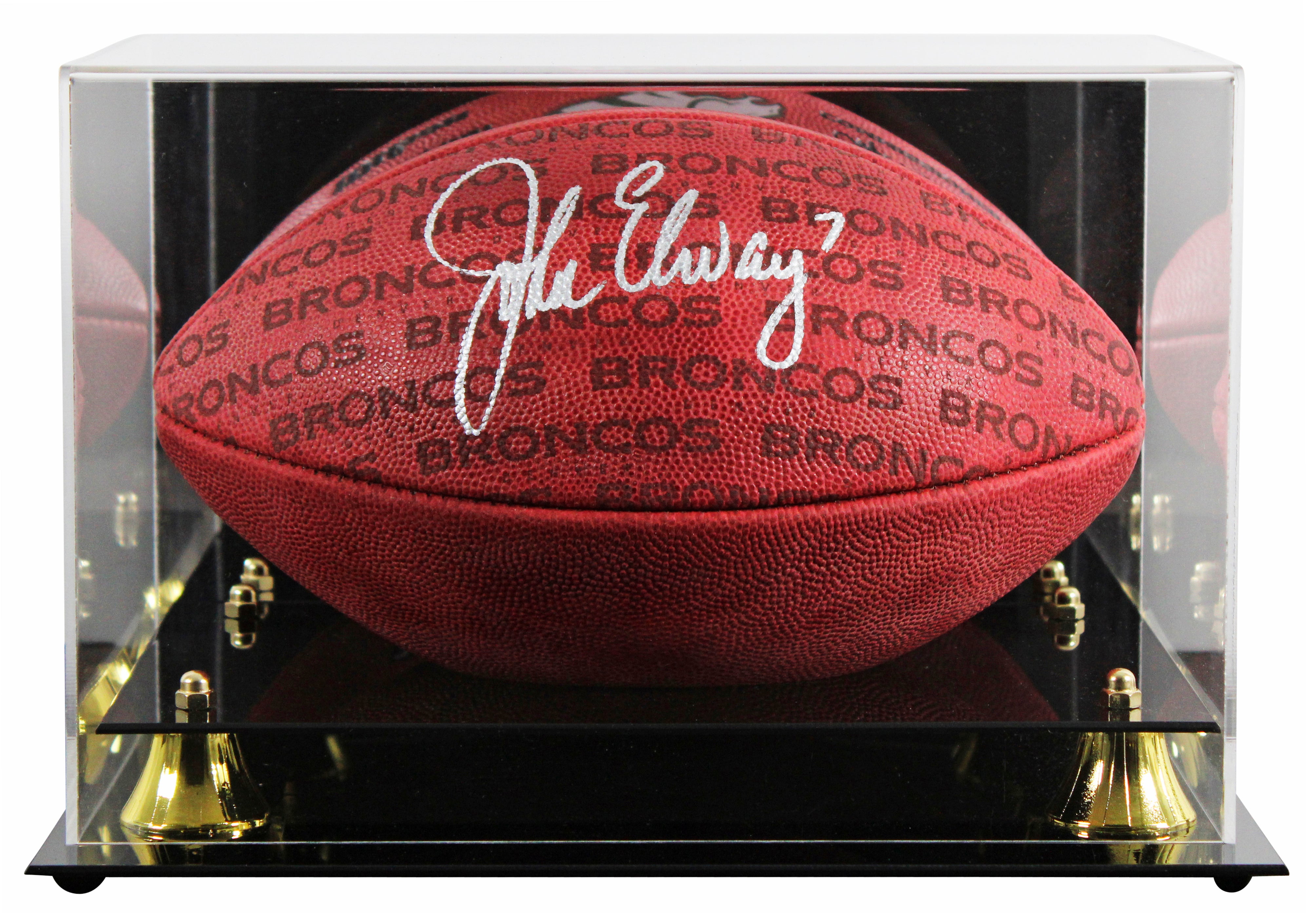 Broncos John Elway Signed Wilson "Duke" Team Showcase Football W/ Case BAS Wit