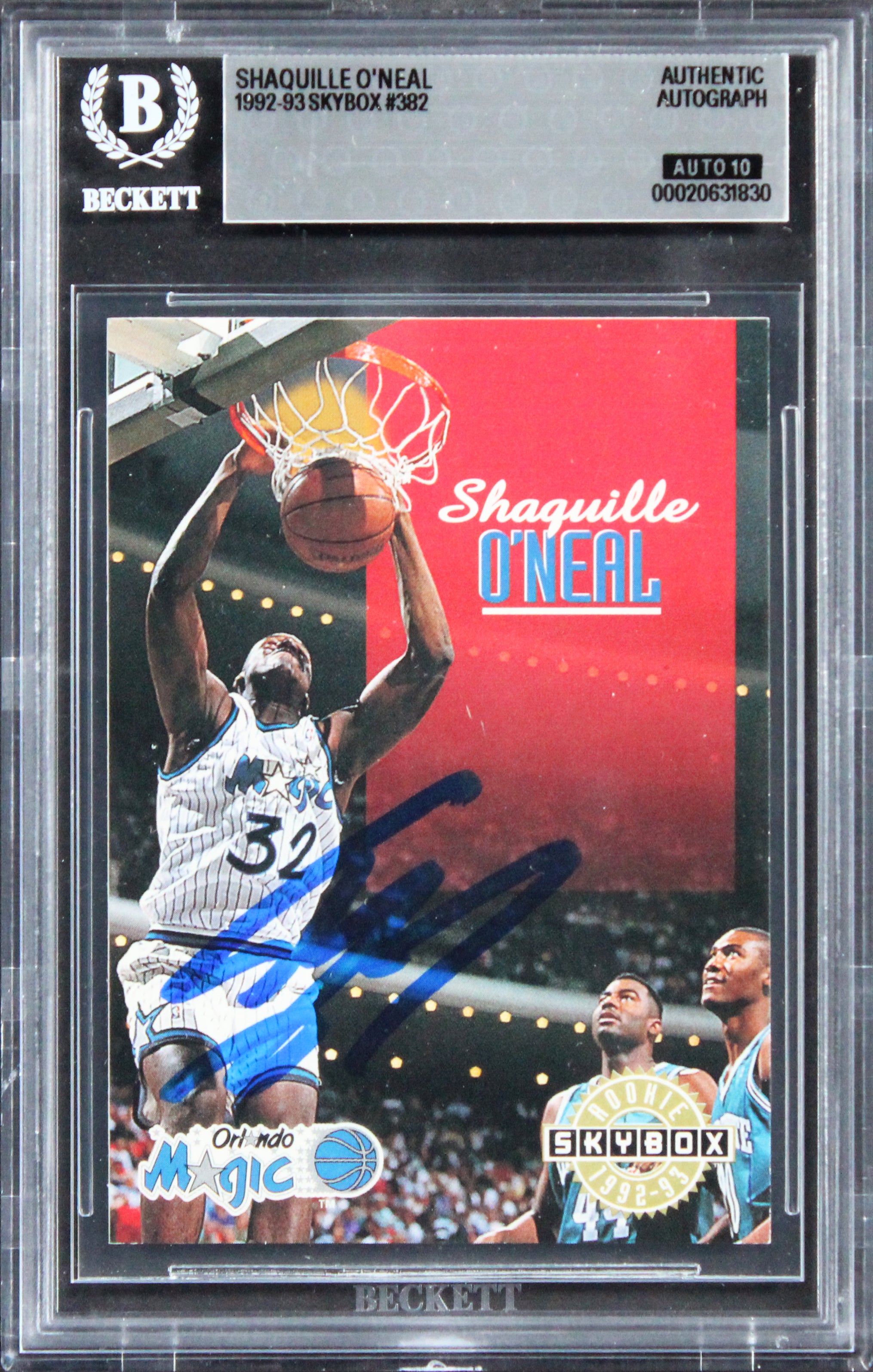 Magic Shaquille O'Neal Signed 1992 Skybox #382 Rookie Card Auto 10! BAS Slabbed