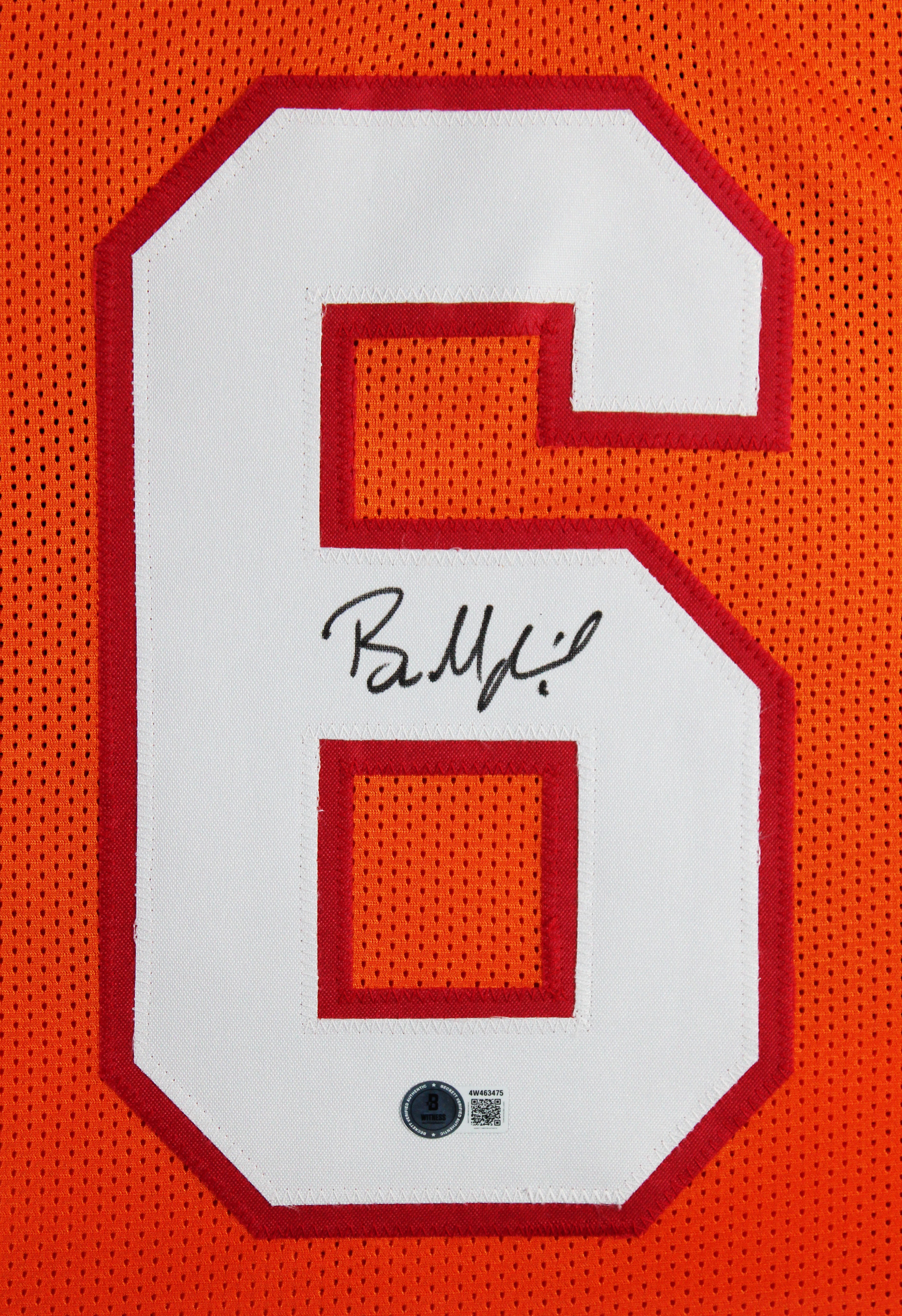 Baker Mayfield Signed Orange Throwback Pro Style Framed Jersey BAS Witnessed