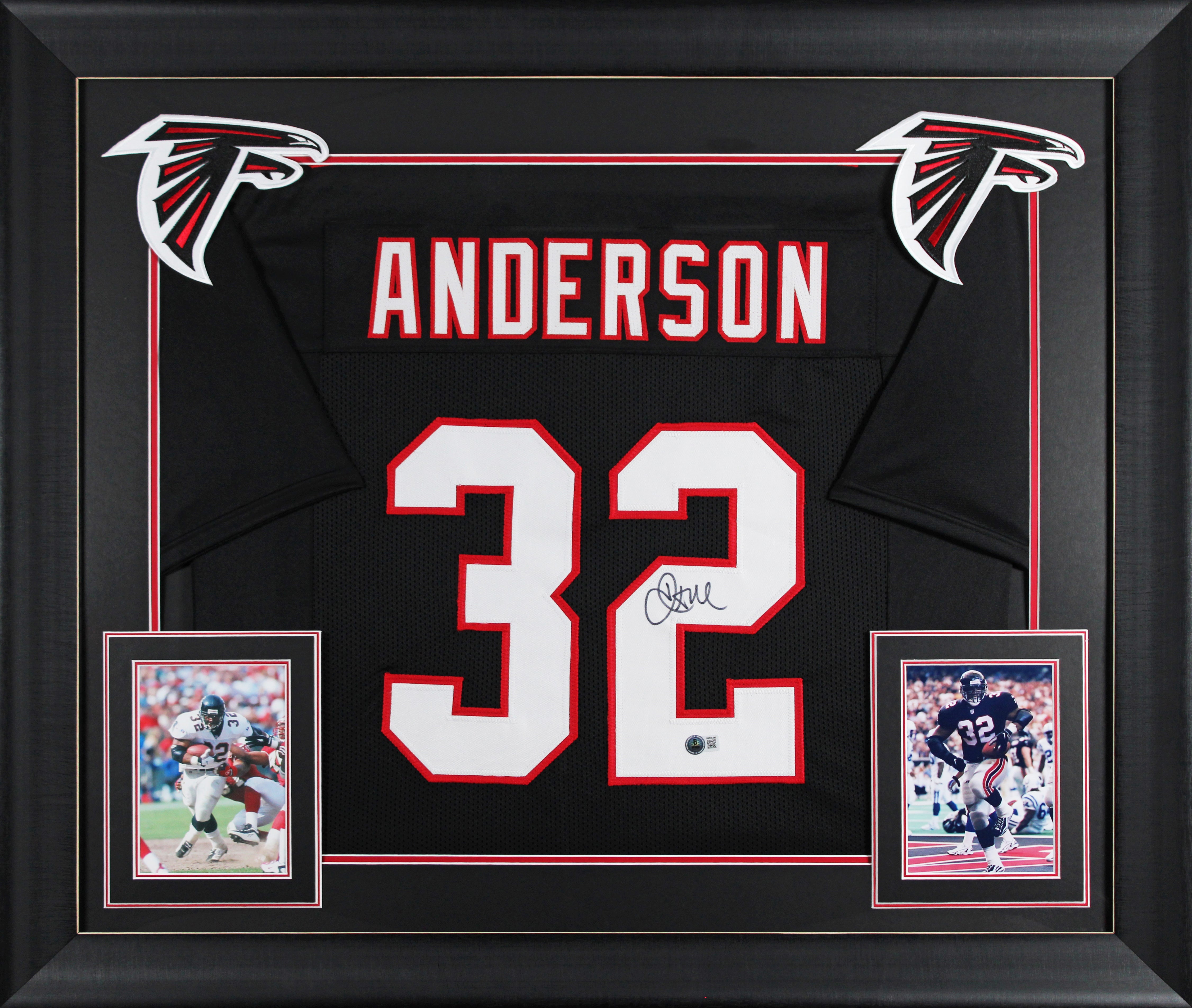 Jamal Anderson Authentic Signed Black Pro Style Framed Jersey BAS Witnessed