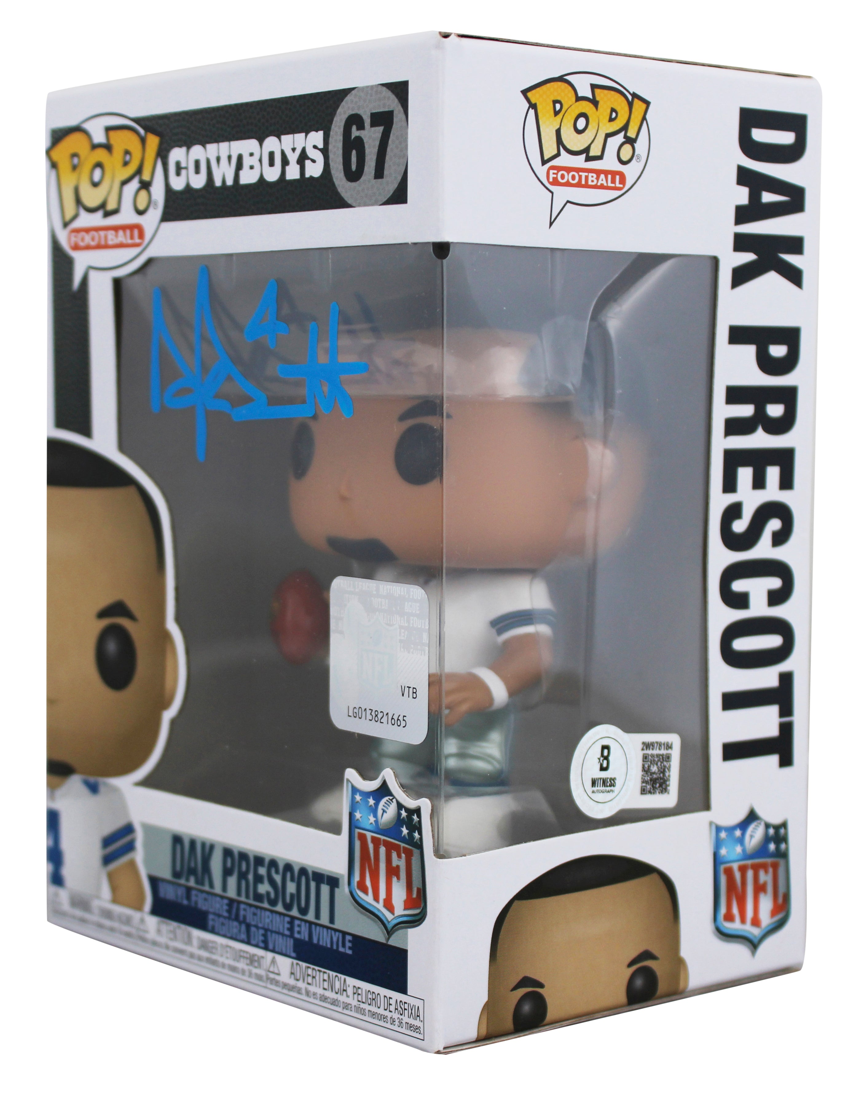 Cowboys Dak Prescott Signed #67 Funko Pop Vinyl Figure Creased BAS Wit #2W978184